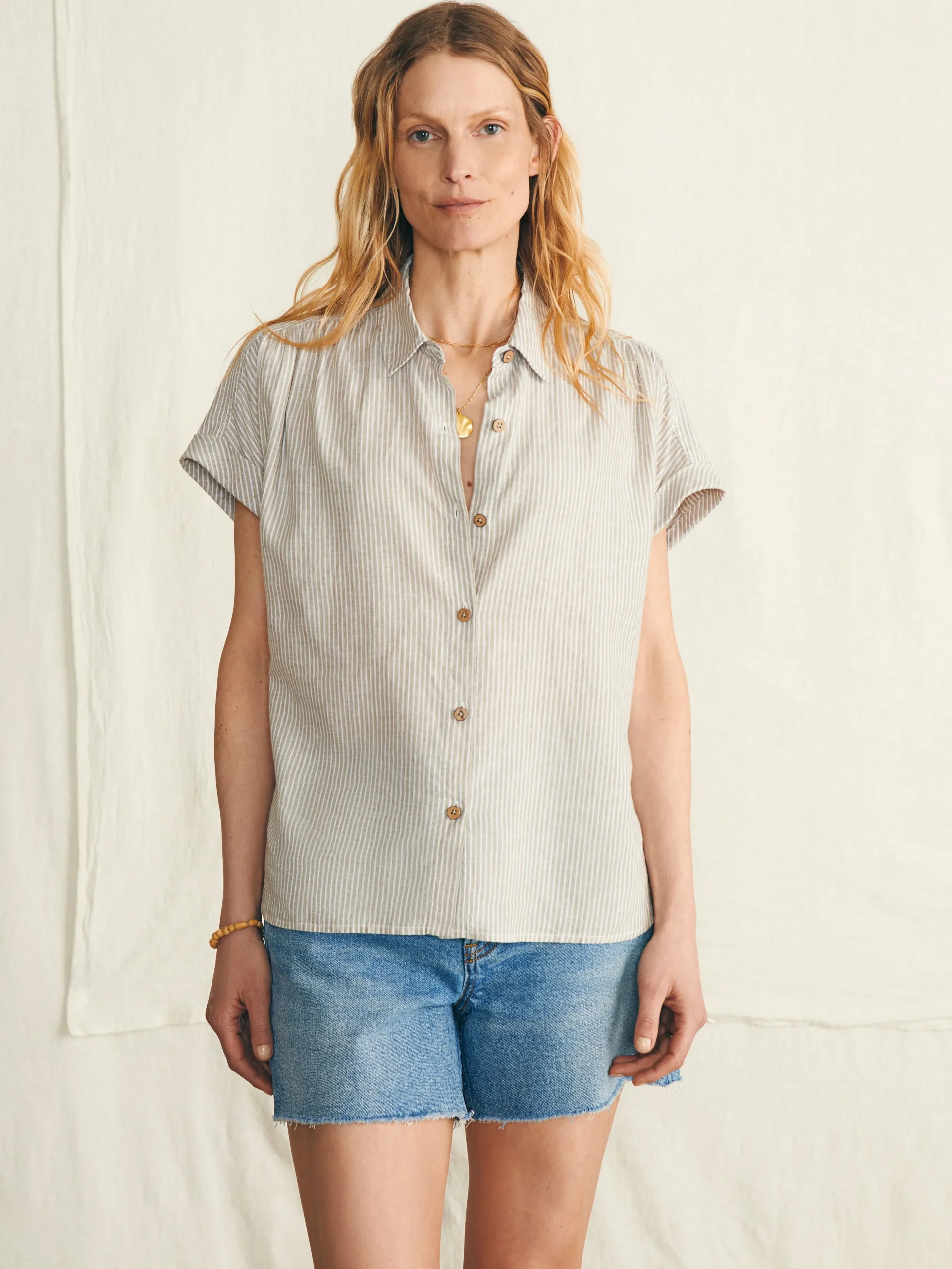Shirts & Tops^Faherty Brand Breeze Shirt - Tan Petite Stripe