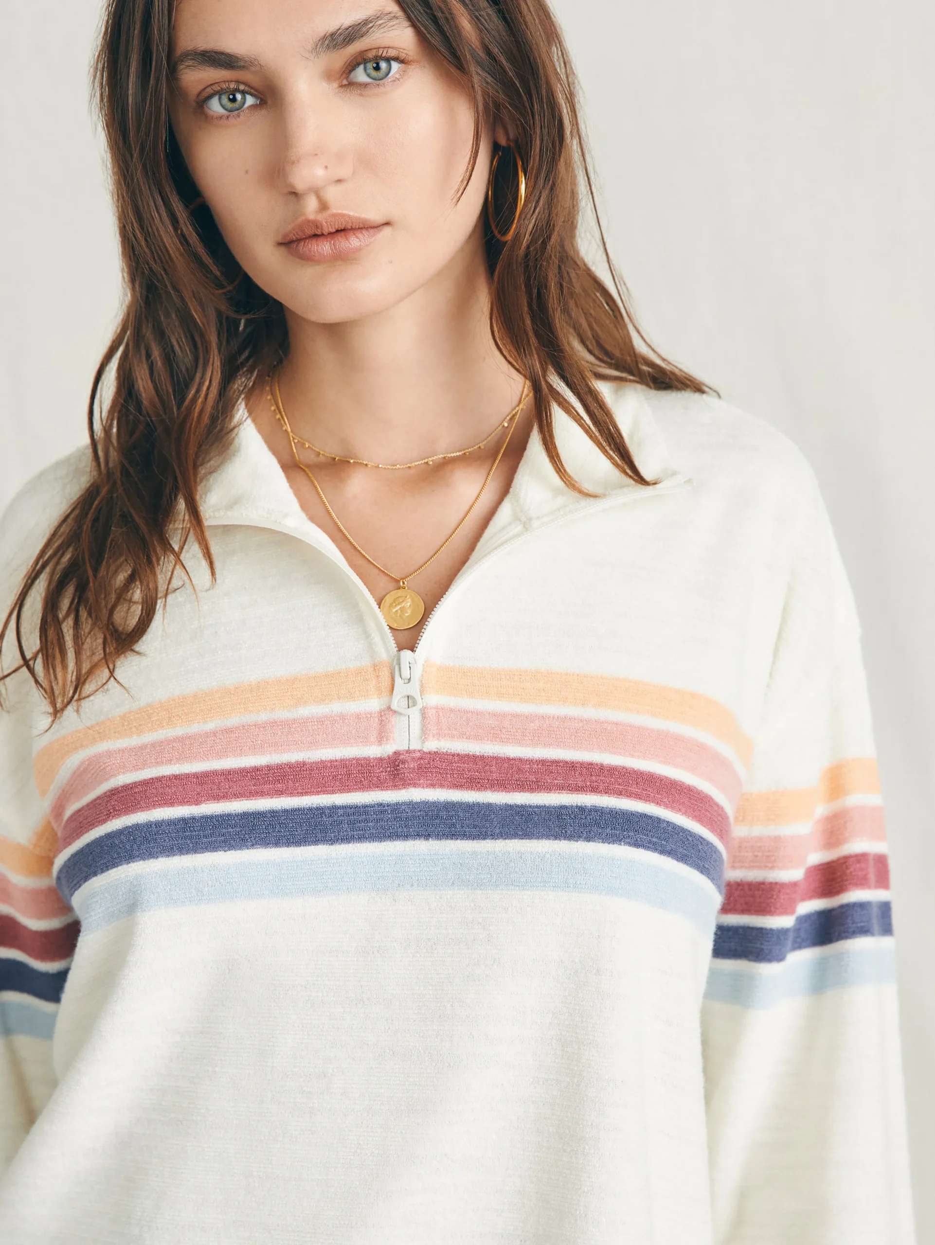 Hoodies & Sweatshirts^Faherty Brand Cabana Towel Terry Quarter Zip - Seacoast Skyline Stripe