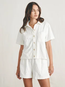 Shirts & Tops^Faherty Brand Cabana Towel Terry Short Sleeve Button Up - Tropic Fern Vintage White