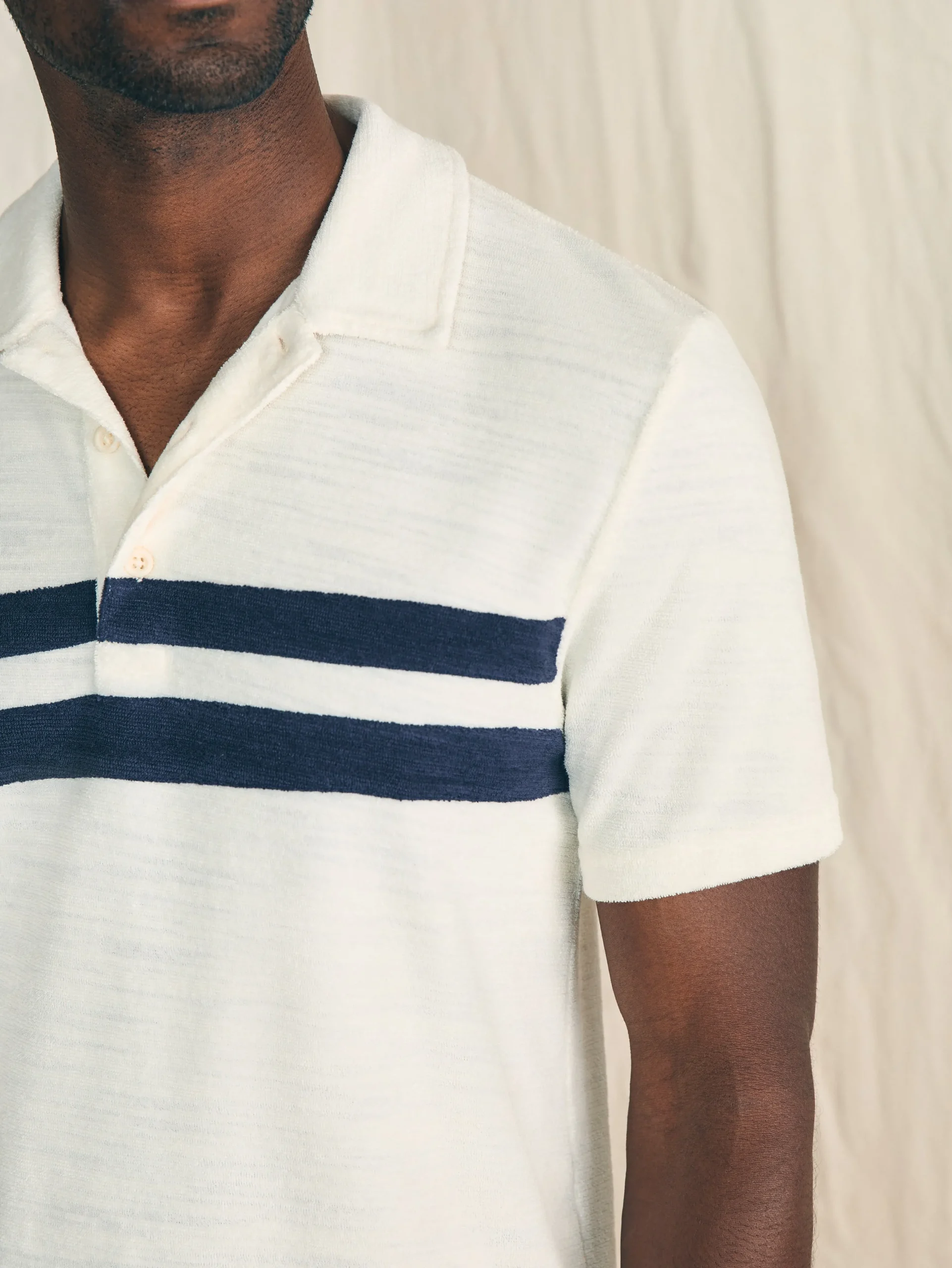 Polo Shirts^Faherty Brand Cabana Towel Terry Surf Stripe Polo Shirt - Ivory Storm