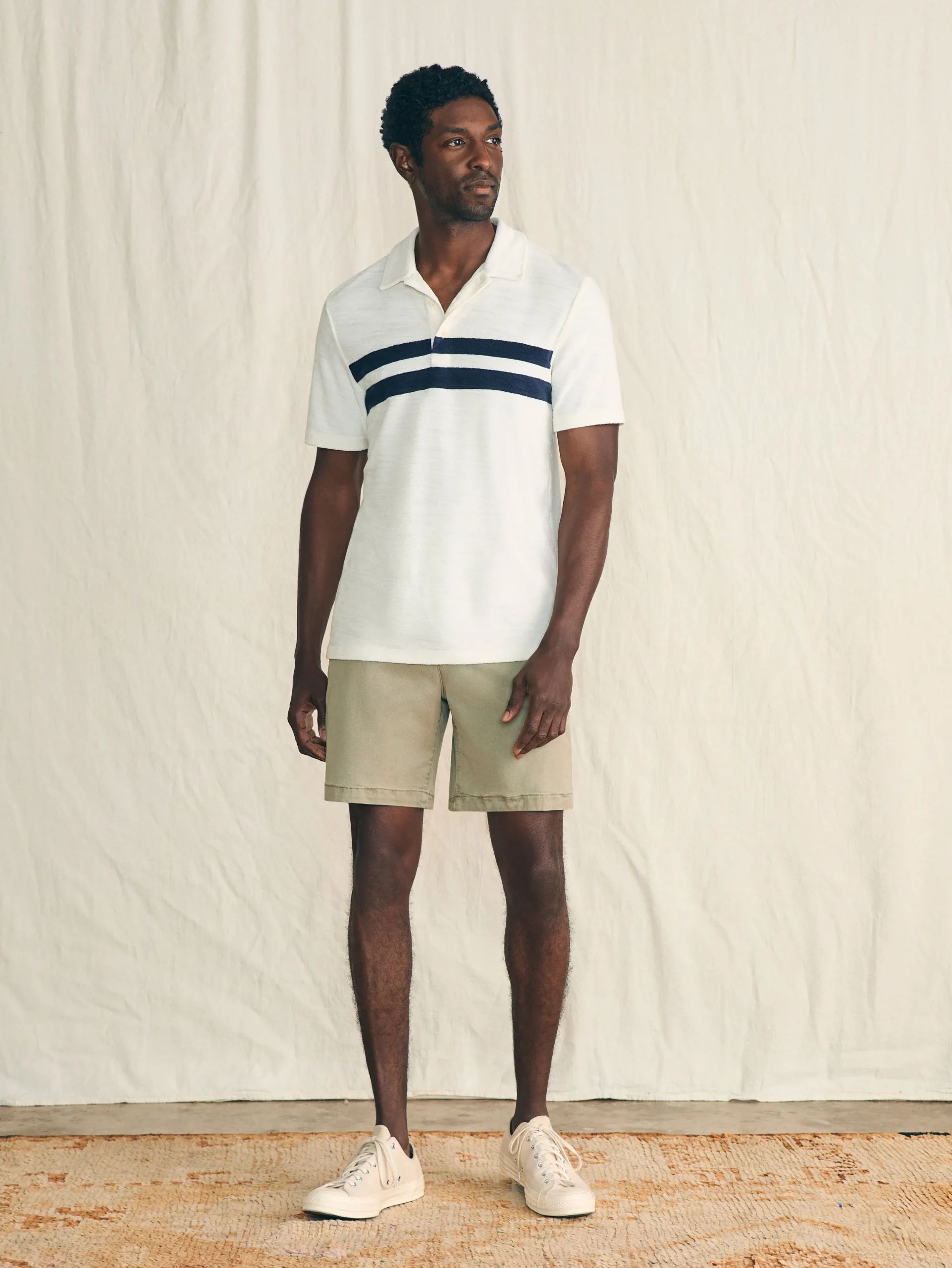 Polo Shirts^Faherty Brand Cabana Towel Terry Surf Stripe Polo Shirt - Ivory Storm