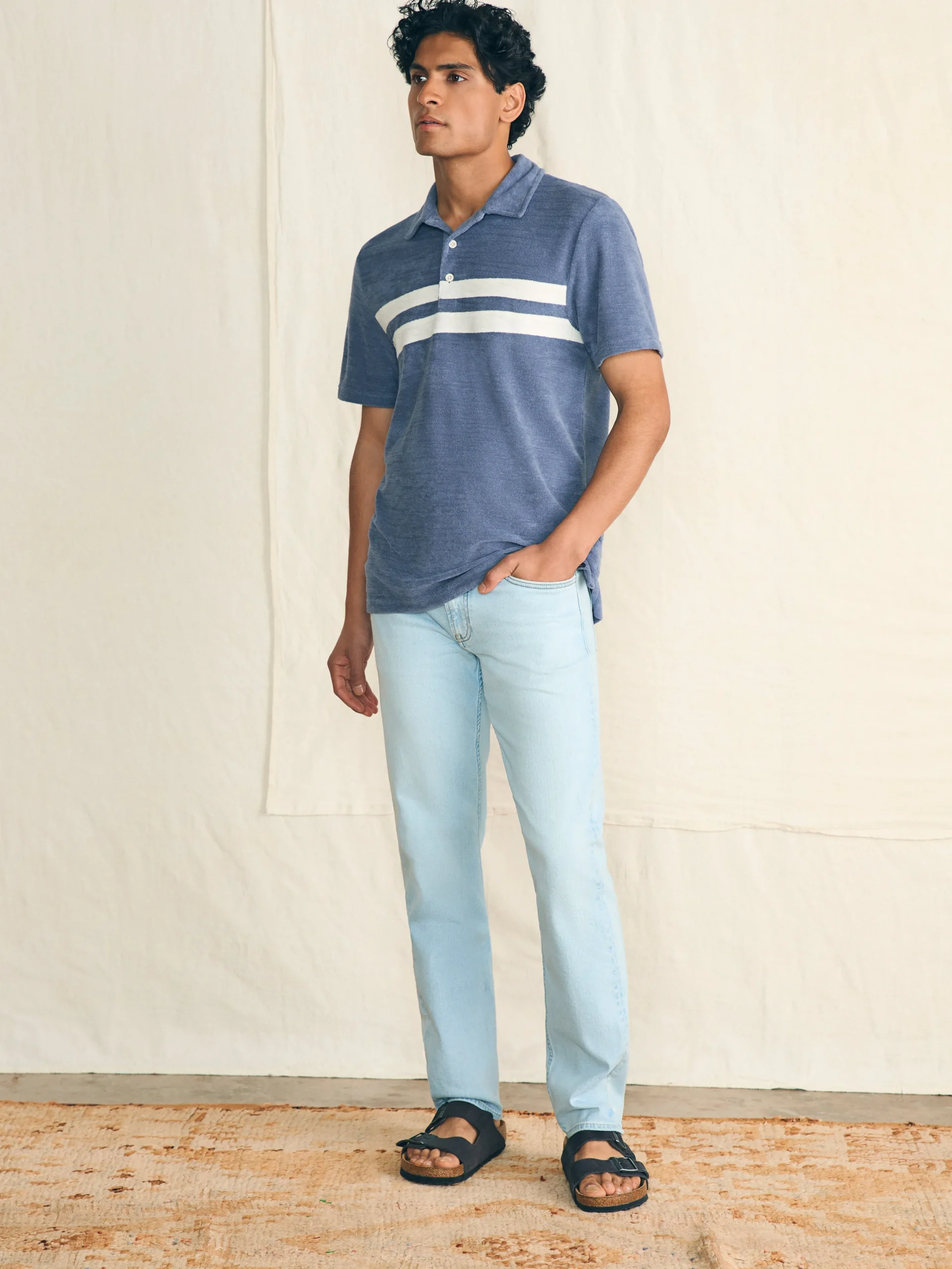 Polo Shirts^Faherty Brand Cabana Towel Terry Surf Stripe Polo Shirt - Stormy Sky