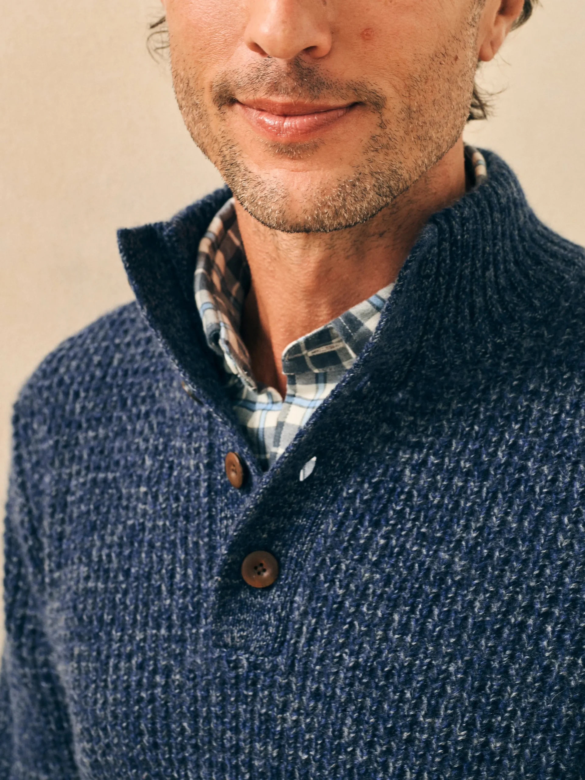 Sweaters^Faherty Brand Cashmere Wool Quarter Button Sweater - Denim Melange