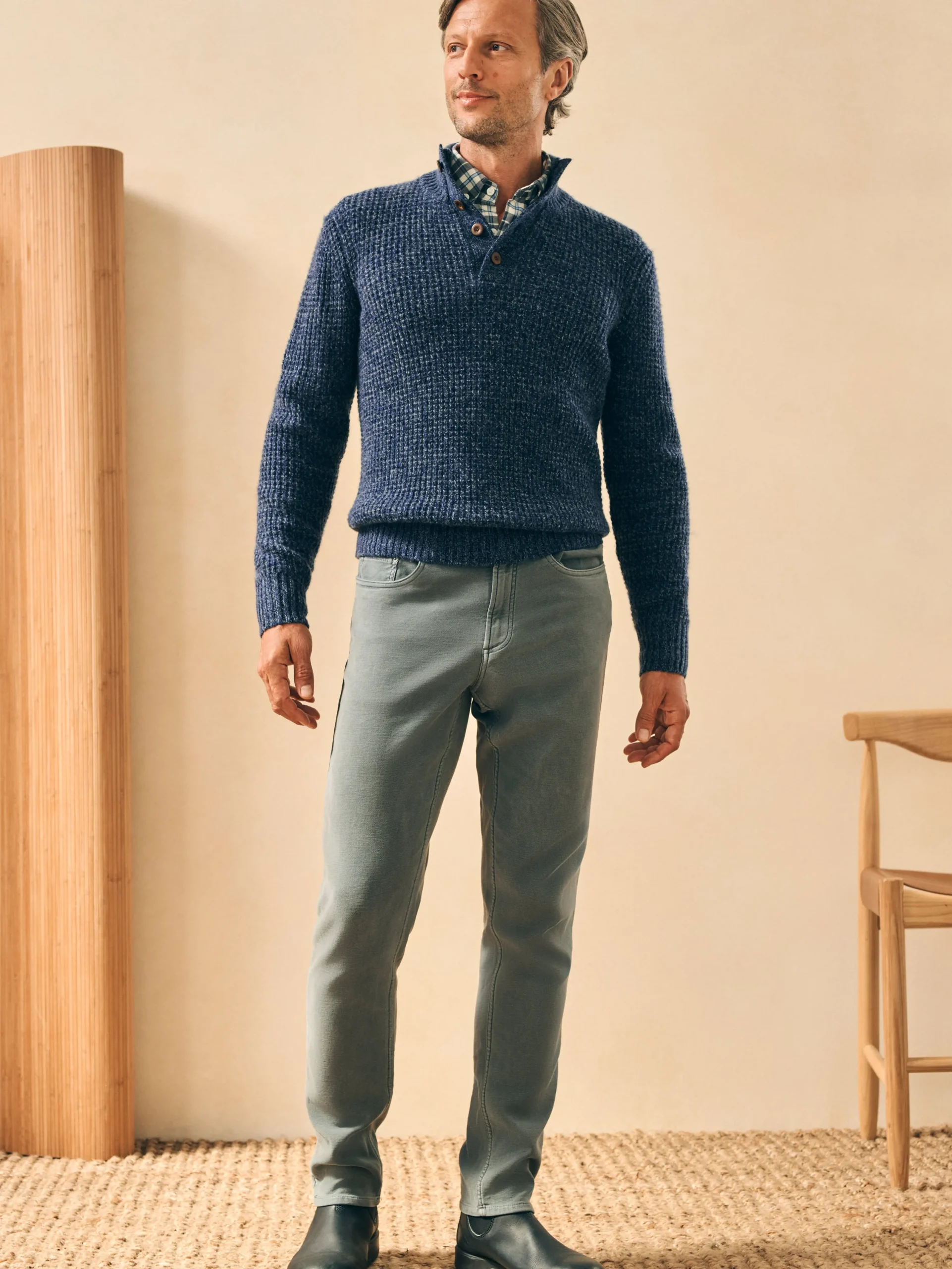 Sweaters^Faherty Brand Cashmere Wool Quarter Button Sweater - Denim Melange