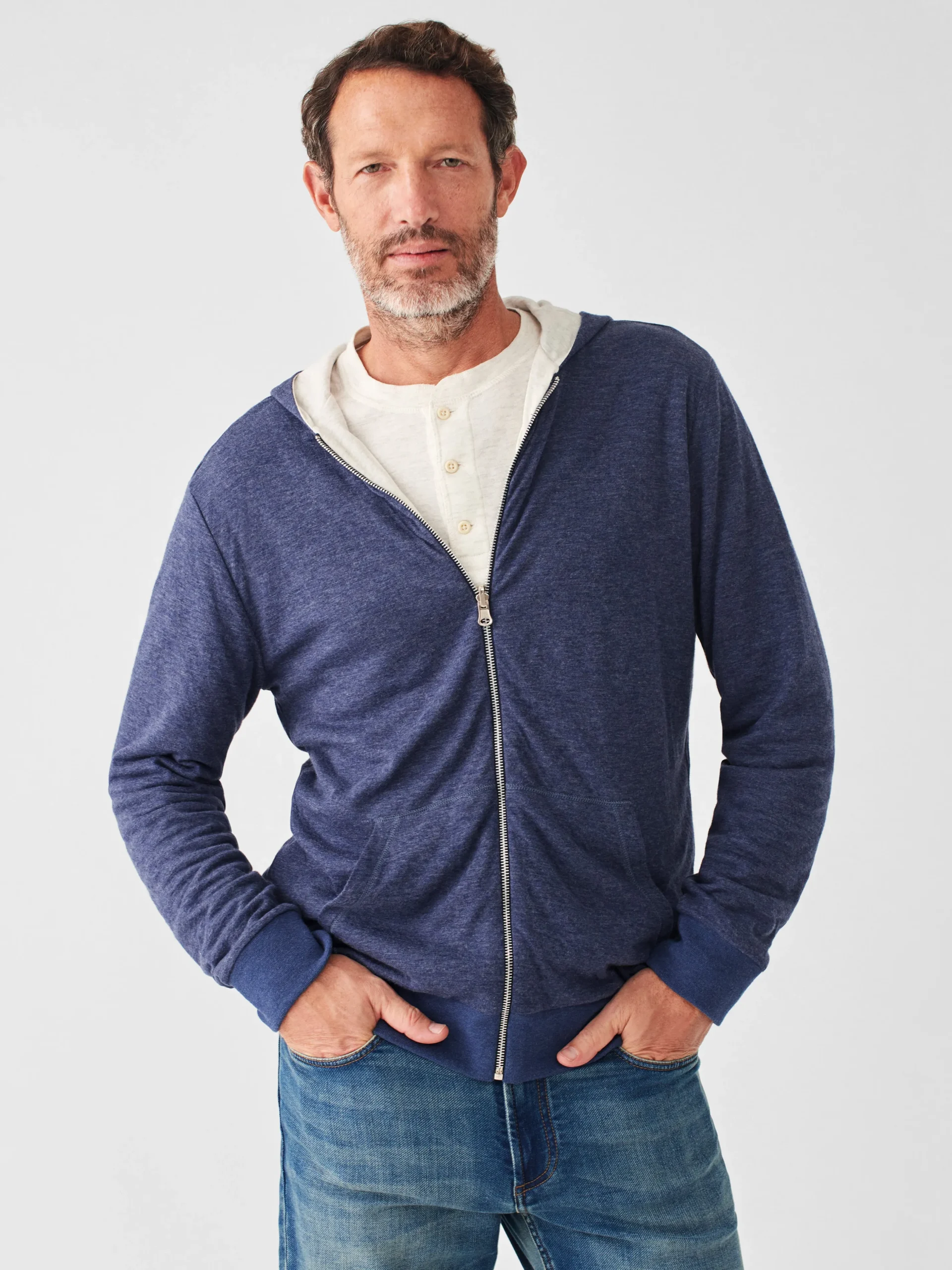 Hoodies & Sweatshirts^Faherty Brand Cloud Cotton Reversible Zip Hoodie - Navy Heather Ivory Heather