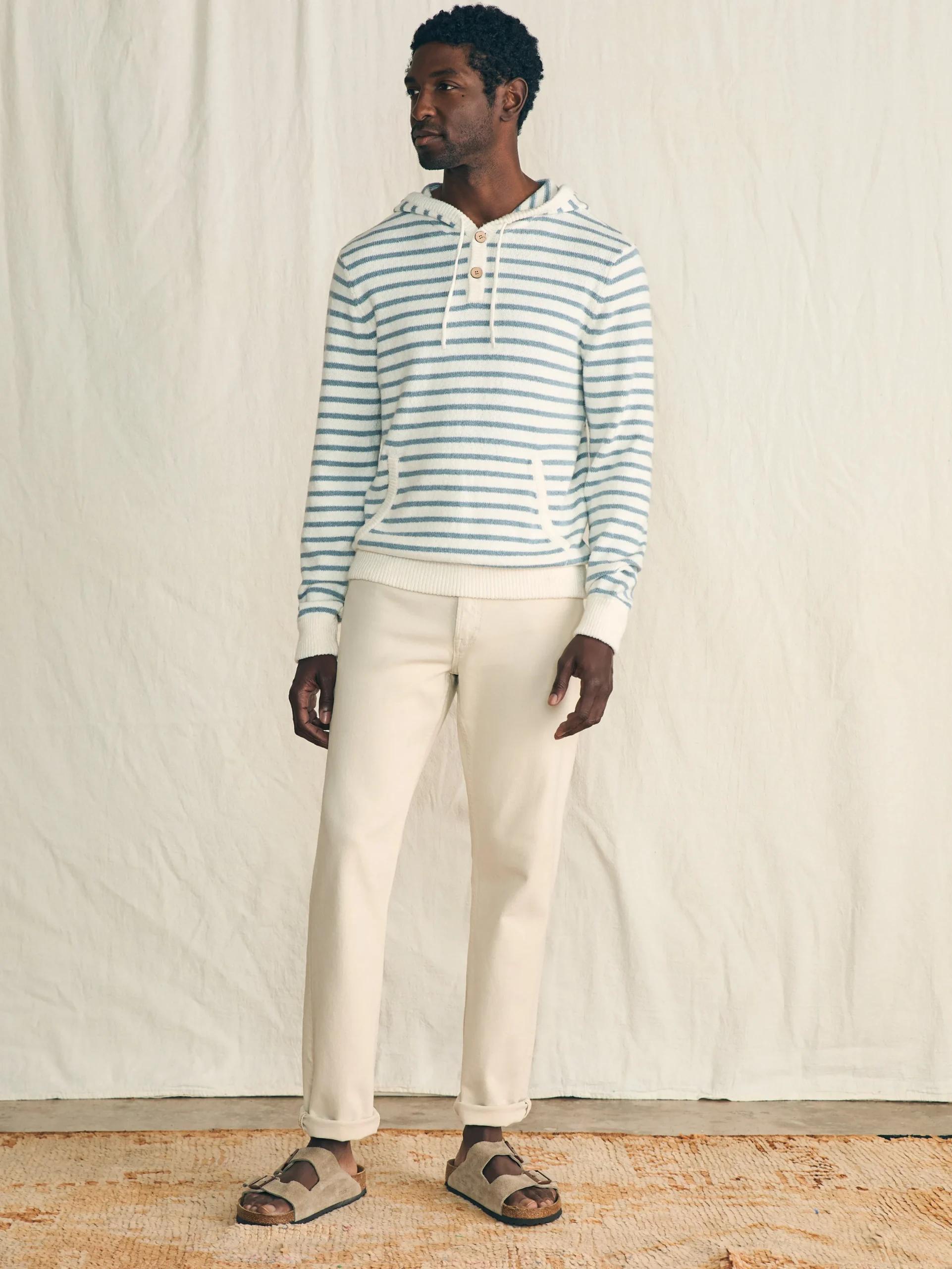 Sweaters|Hoodies & Sweatshirts^Faherty Brand Cove Sweater Hoodie - Ivory Chambray Stripe