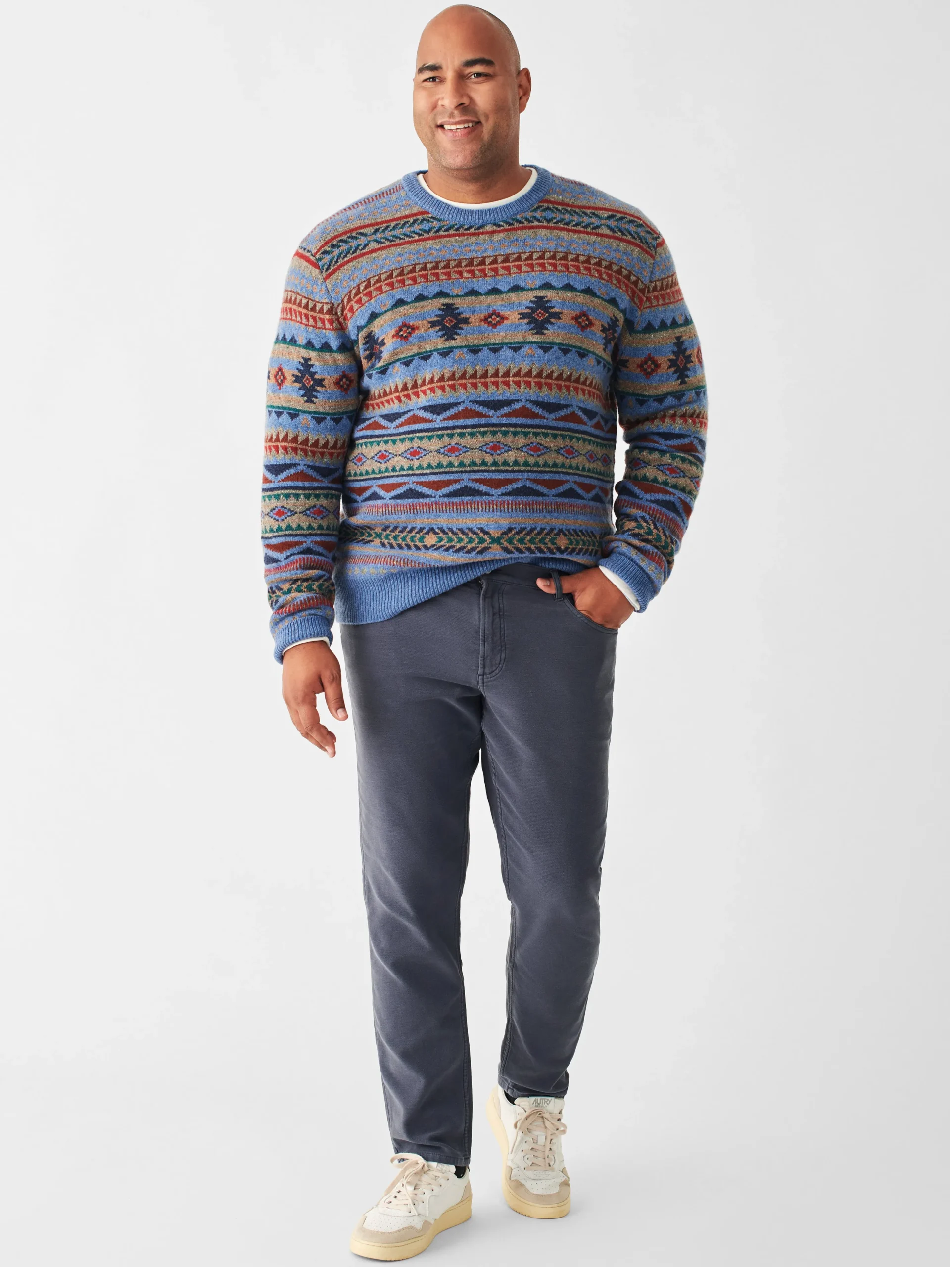 Sweaters^Faherty Brand Doug Good Feather Fair Isle Sweater - Blue Winter Night