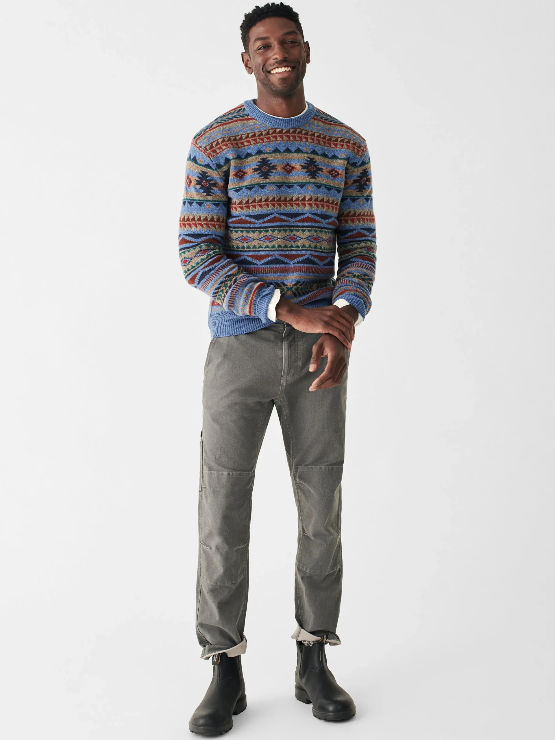 Sweaters^Faherty Brand Doug Good Feather Fair Isle Sweater - Blue Winter Night