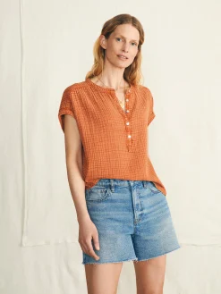 Shirts & Tops^Faherty Brand Dream Cotton Gauze Desmond Top - Bombay Brown