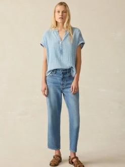 Shirts & Tops^Faherty Brand Dream Cotton Gauze Desmond Top - Light Indigo Wash