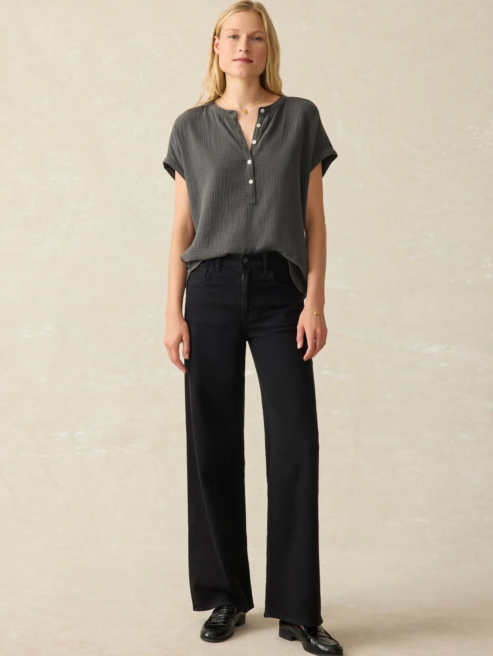 Shirts & Tops^Faherty Brand Dream Cotton Gauze Desmond Top - Washed Black