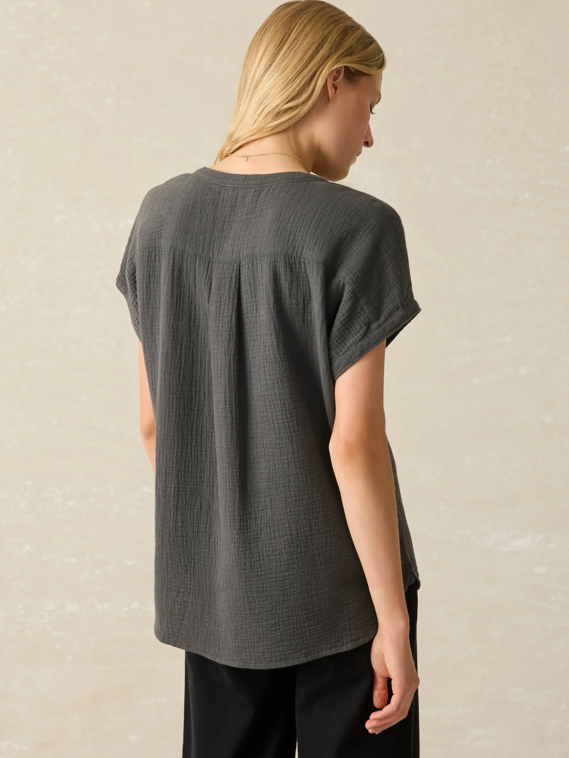 Shirts & Tops^Faherty Brand Dream Cotton Gauze Desmond Top - Washed Black