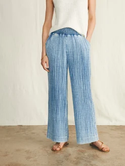Pants|Swim^Faherty Brand Dream Cotton Gauze Wide Leg Pant - Light Indigo Wash