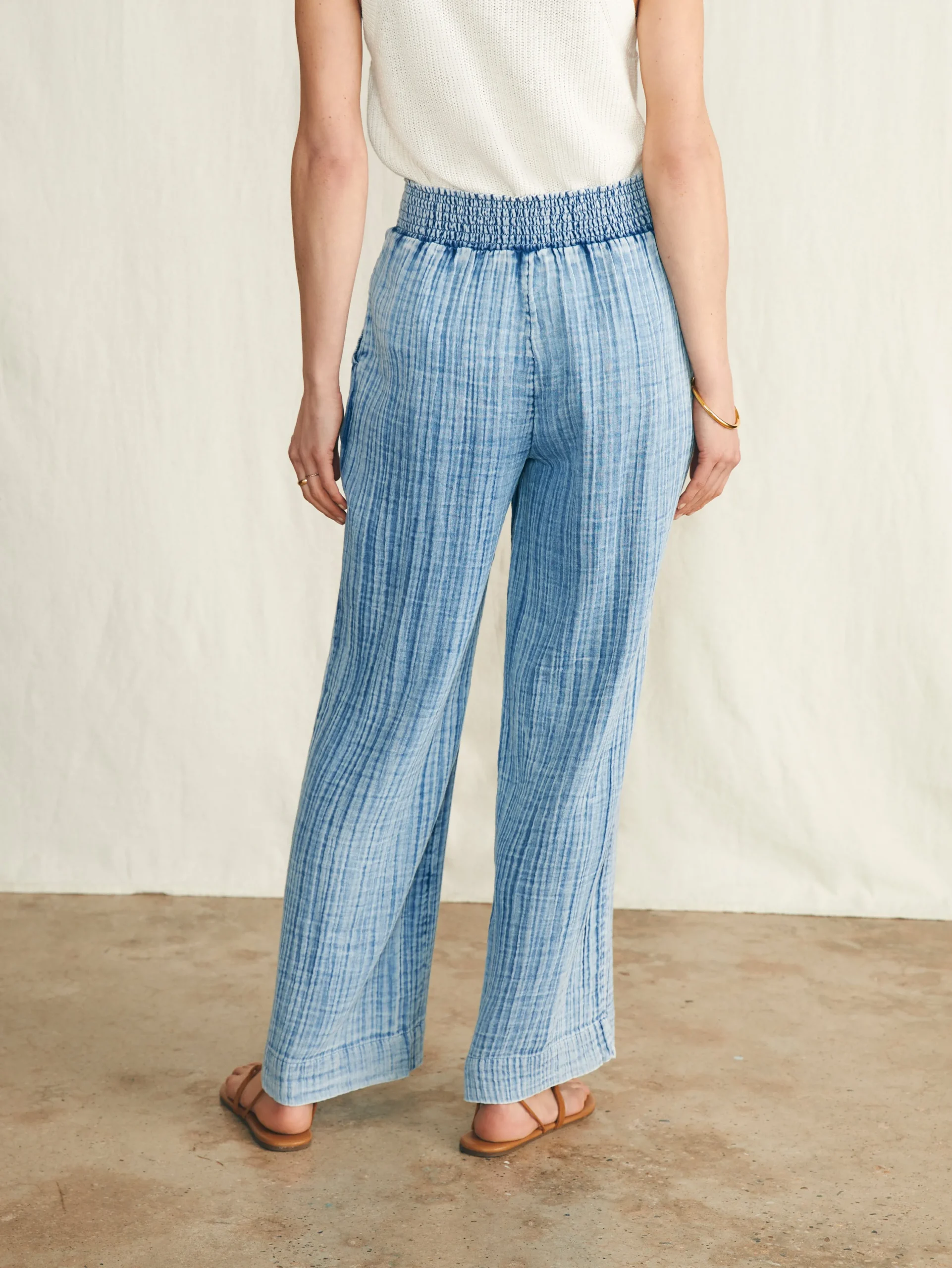 Pants|Swim^Faherty Brand Dream Cotton Gauze Wide Leg Pant - Light Indigo Wash