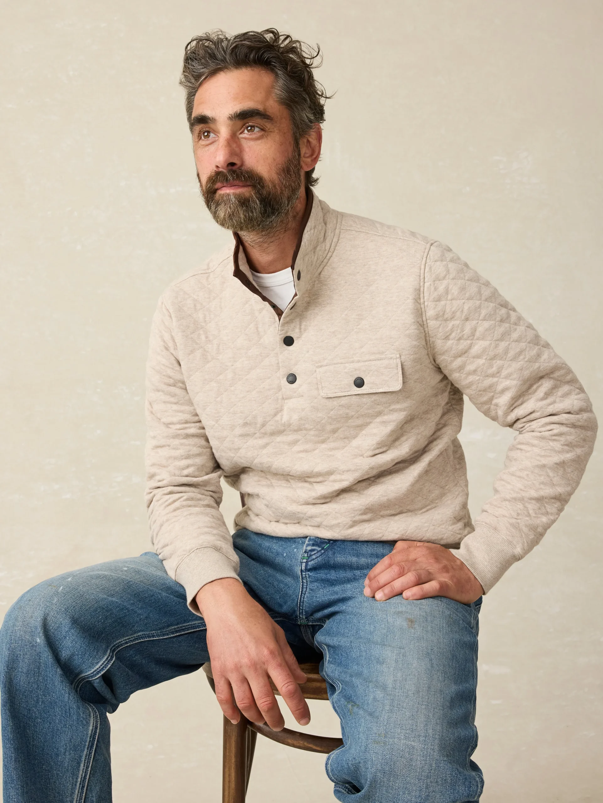 Jackets & Vests^Faherty Brand Epic Quilted Fleece Pullover - Oatmeal Melange