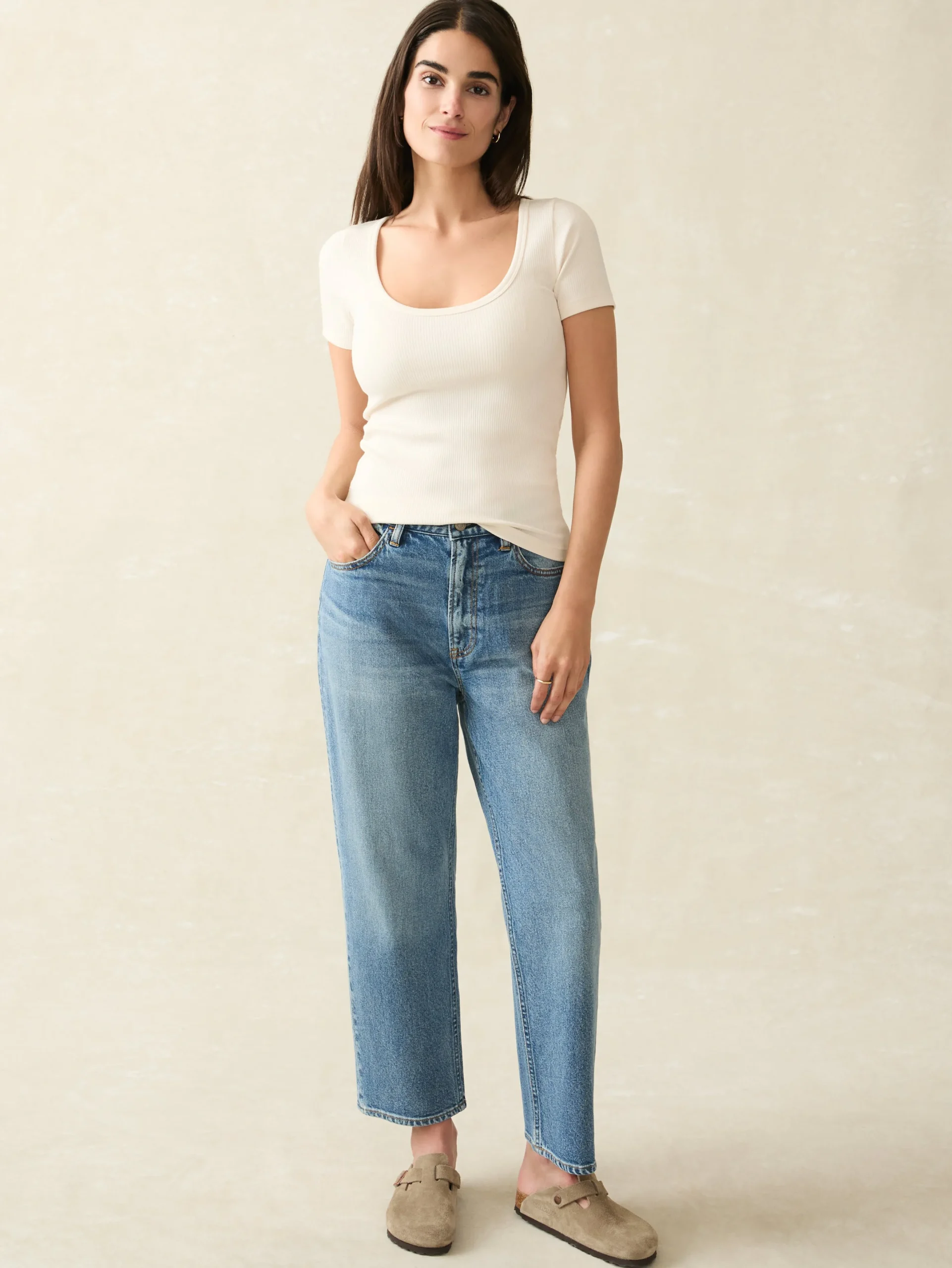T-Shirts^Faherty Brand Freestyle Rib Knit Tee - Egret