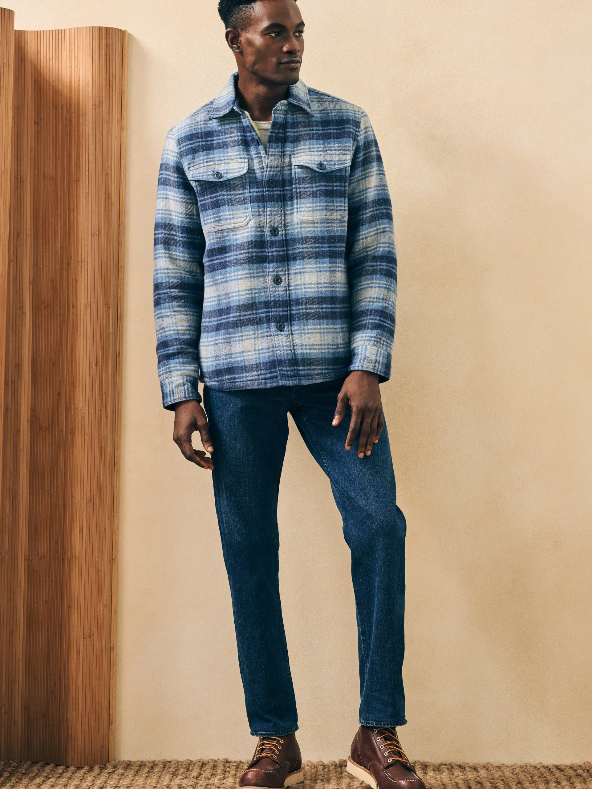 Jackets & Vests^Faherty Brand High Pile Fleece Lined Wool CPO - Mountain Mist Plaid