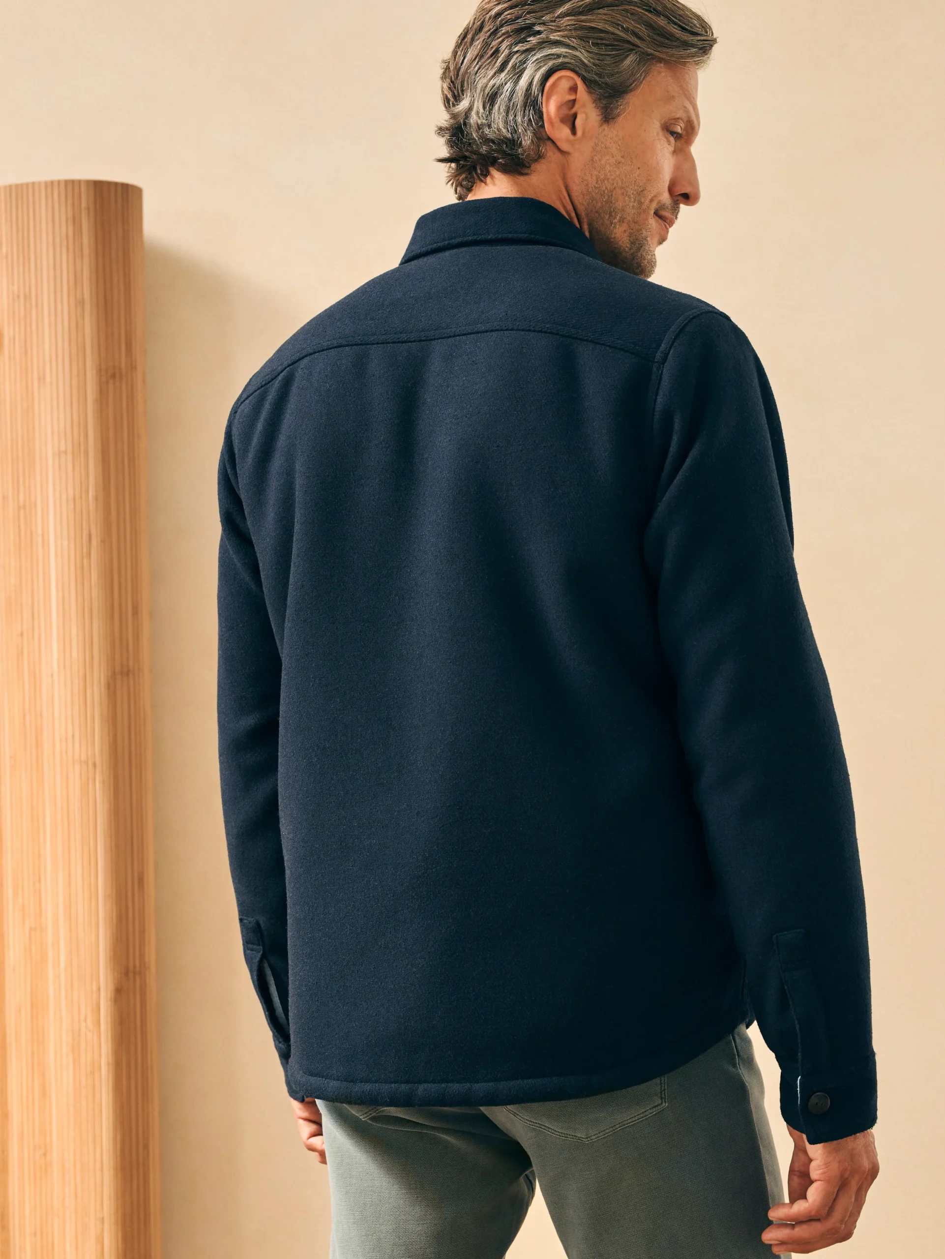 Jackets & Vests^Faherty Brand High Pile Fleece Lined Wool CPO - Navy Shadow Twill