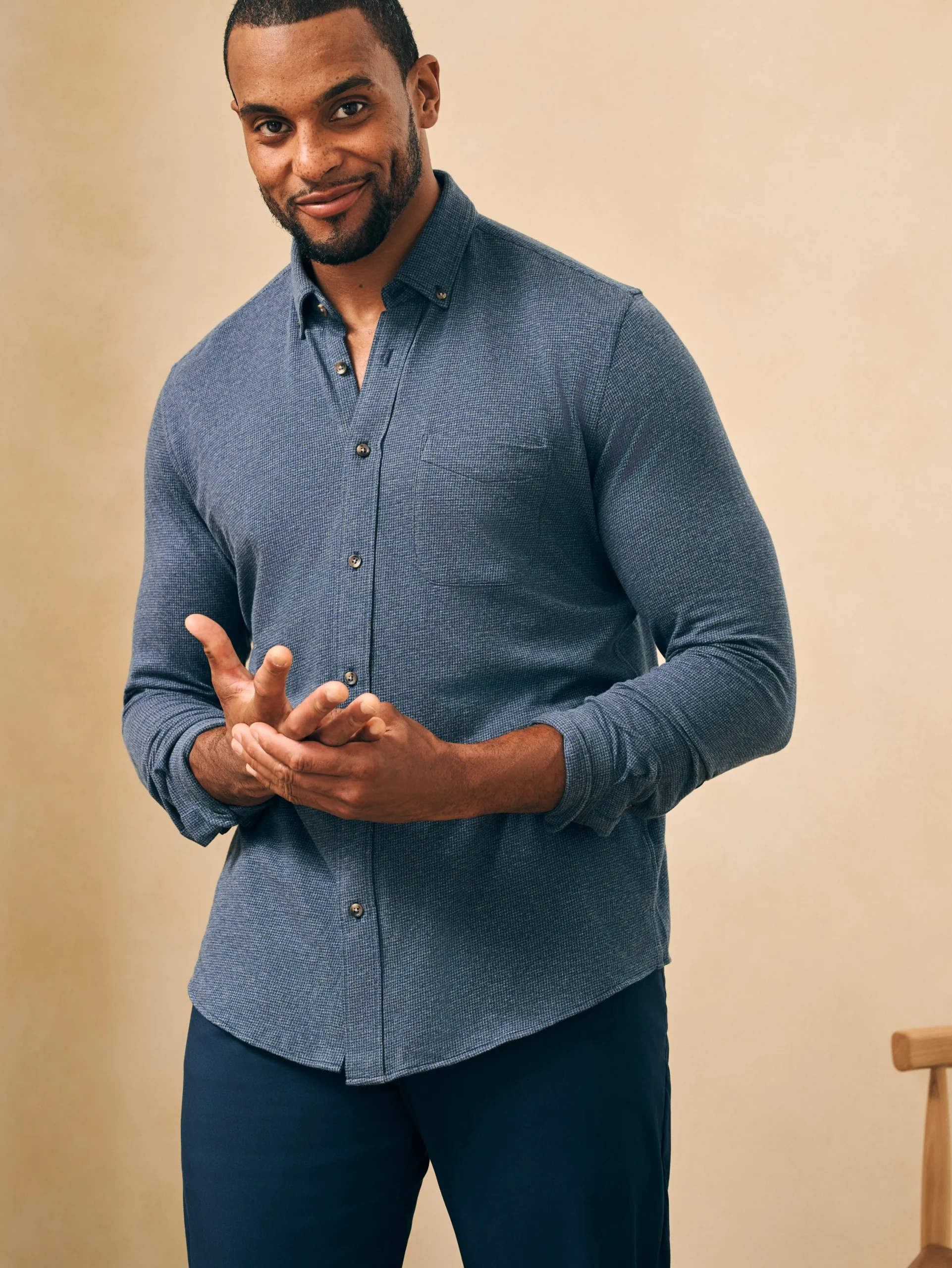 Shirts^Faherty Brand Houndstooth Knit Shirt - Navy Houndstooth