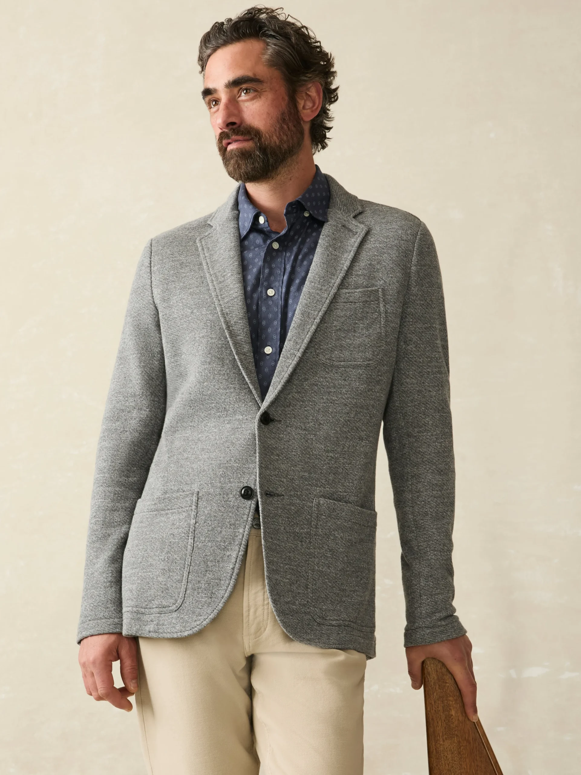 Blazers^Faherty Brand Inlet Knit Blazer - Medium Grey Melange