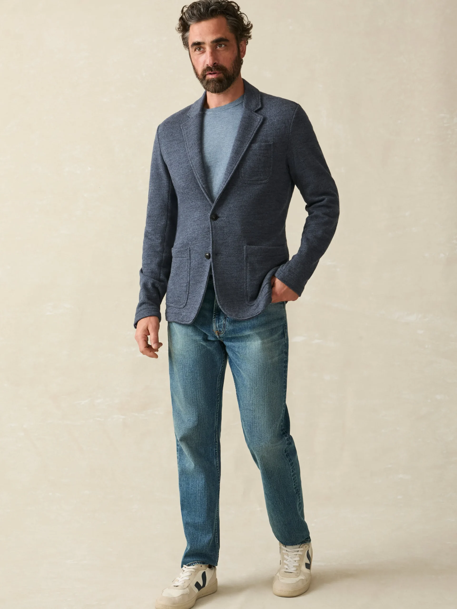 Blazers^Faherty Brand Inlet Knit Blazer (Tall) - Deep Navy Melange
