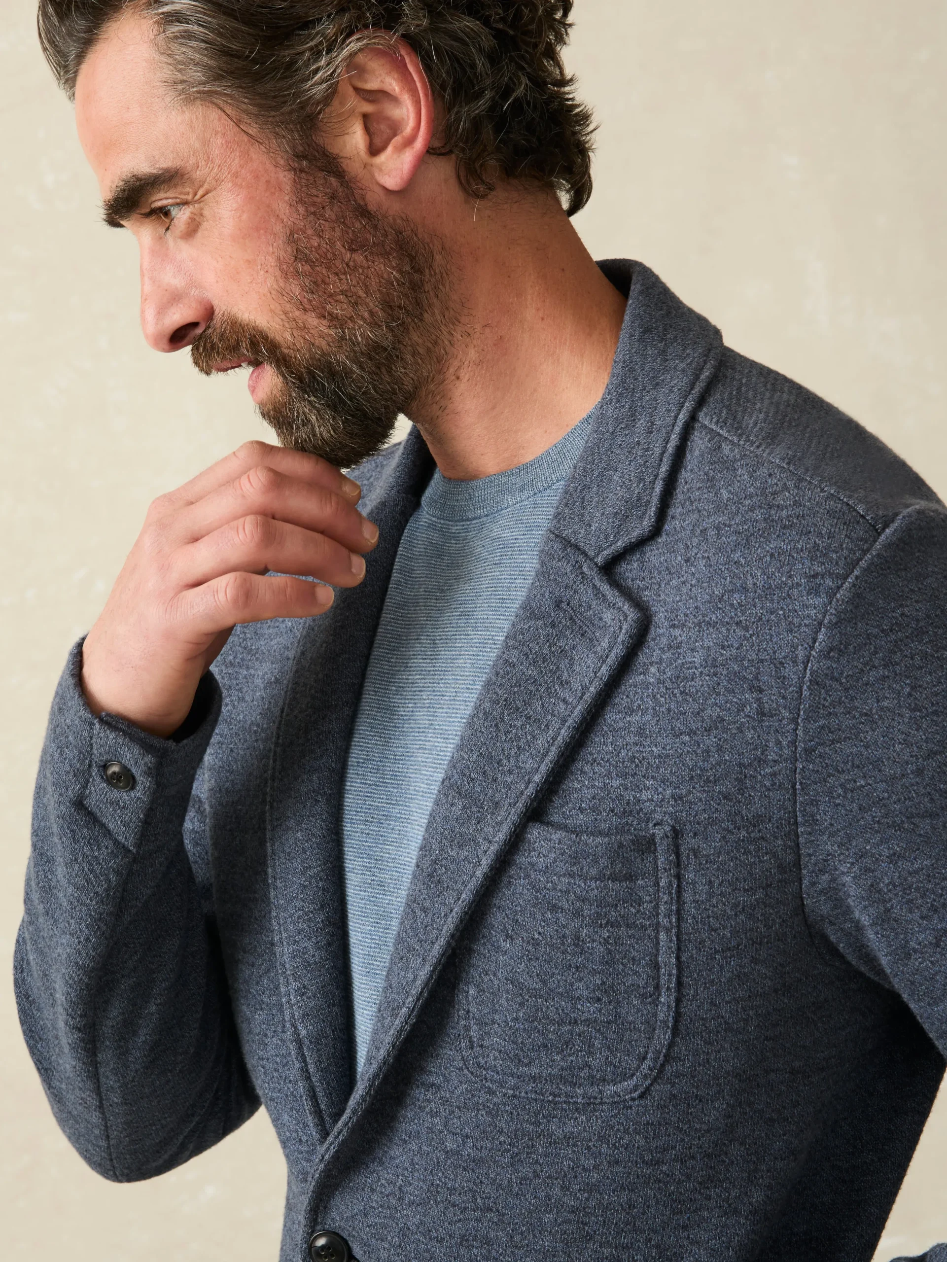 Blazers^Faherty Brand Inlet Knit Blazer (Tall) - Deep Navy Melange