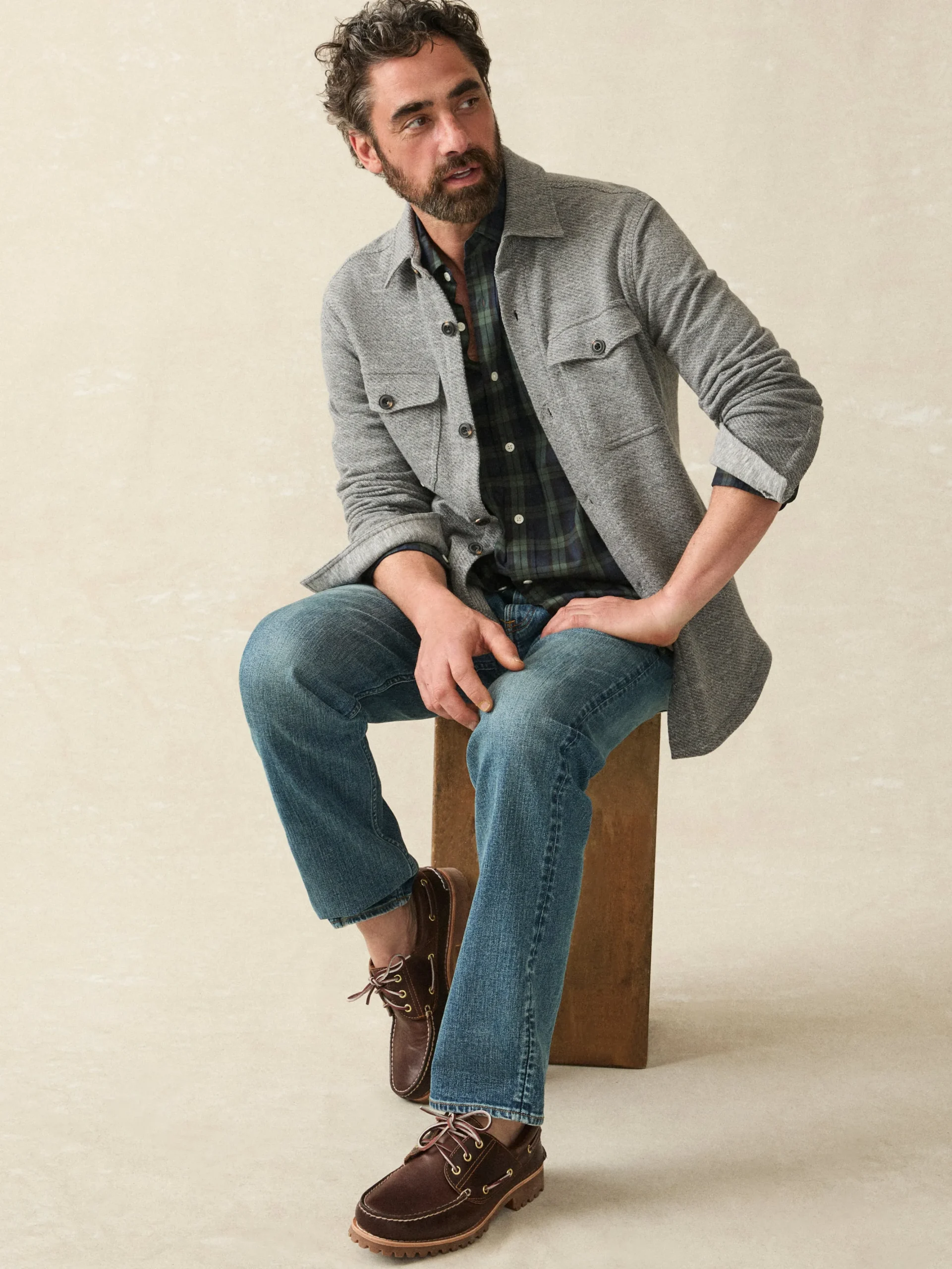 Jackets & Vests^Faherty Brand Inlet Knit CPO - Medium Grey Melange