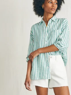 Shirts & Tops^Faherty Brand Laguna Linen Relaxed Shirt - Bottle Green Lucy Stripe