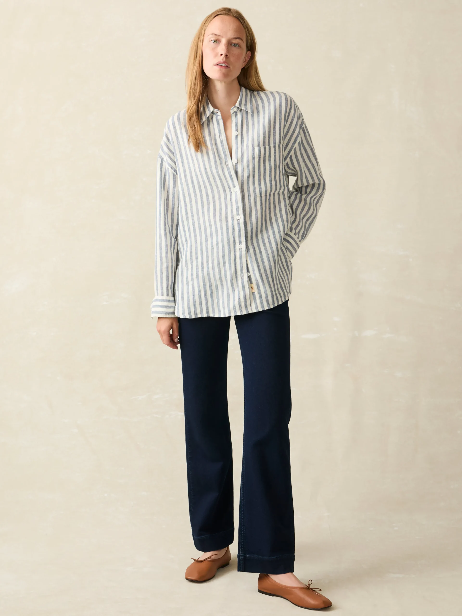 Shirts & Tops^Faherty Brand Laguna Linen Relaxed Shirt - Blue Lucy Stripe