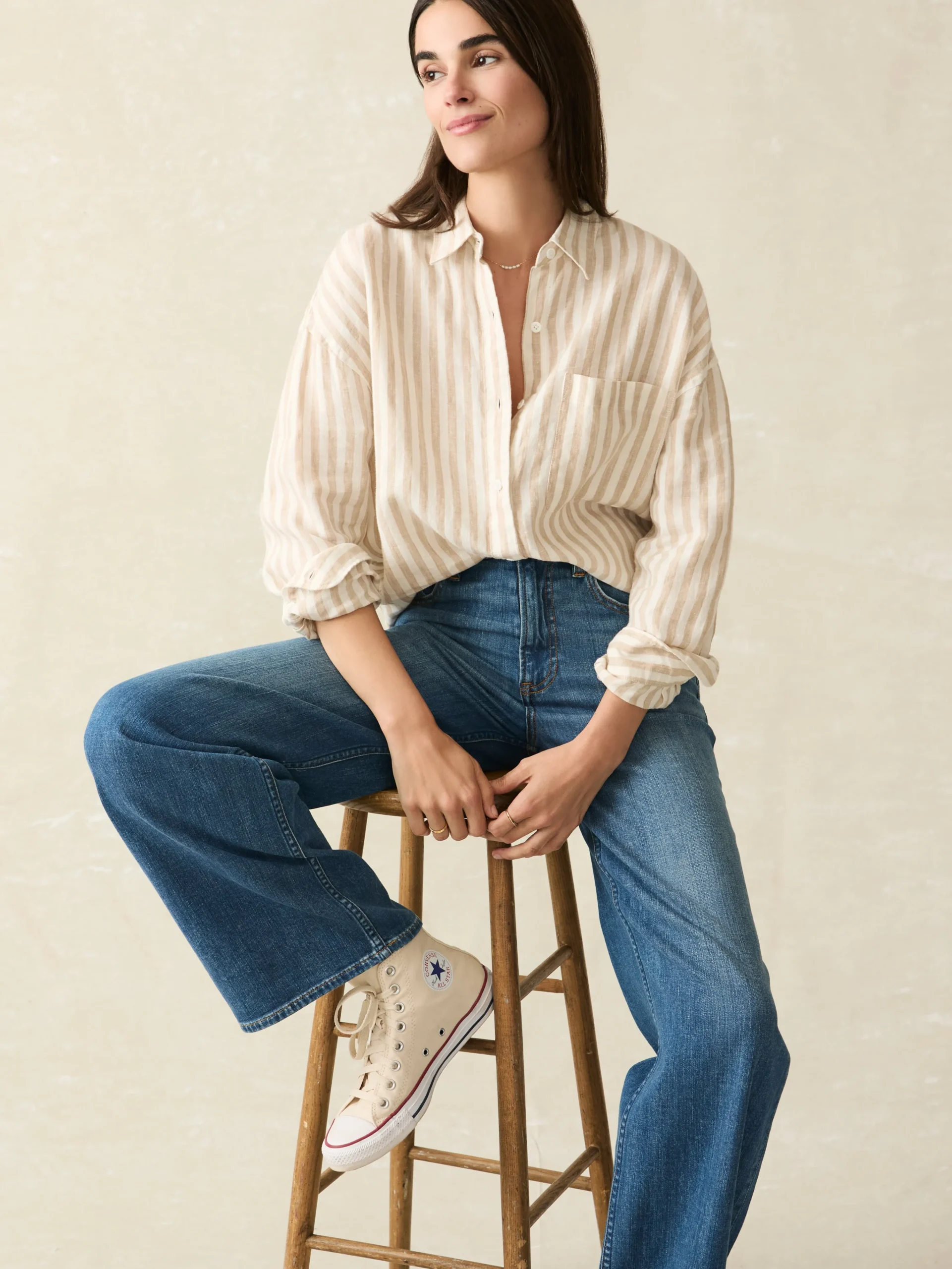 Shirts & Tops^Faherty Brand Laguna Linen Relaxed Shirt - Tan Lucy Stripe