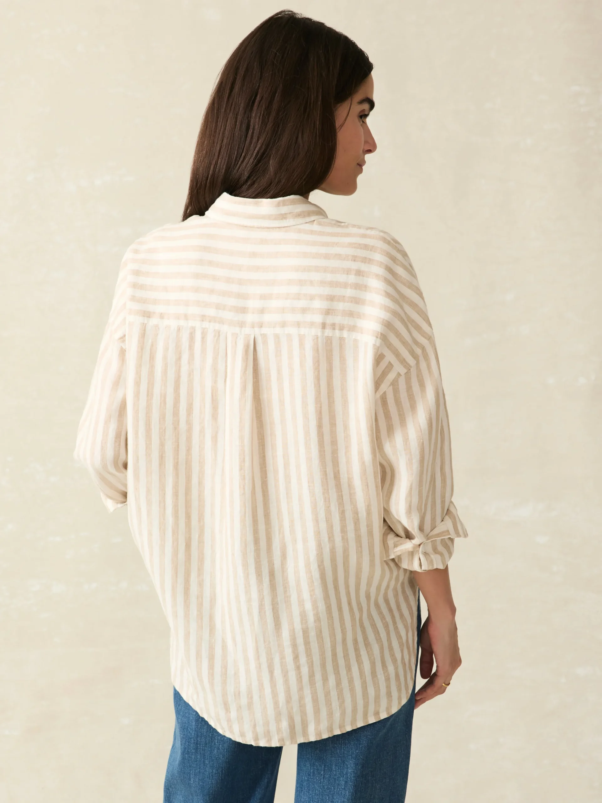 Shirts & Tops^Faherty Brand Laguna Linen Relaxed Shirt - Tan Lucy Stripe