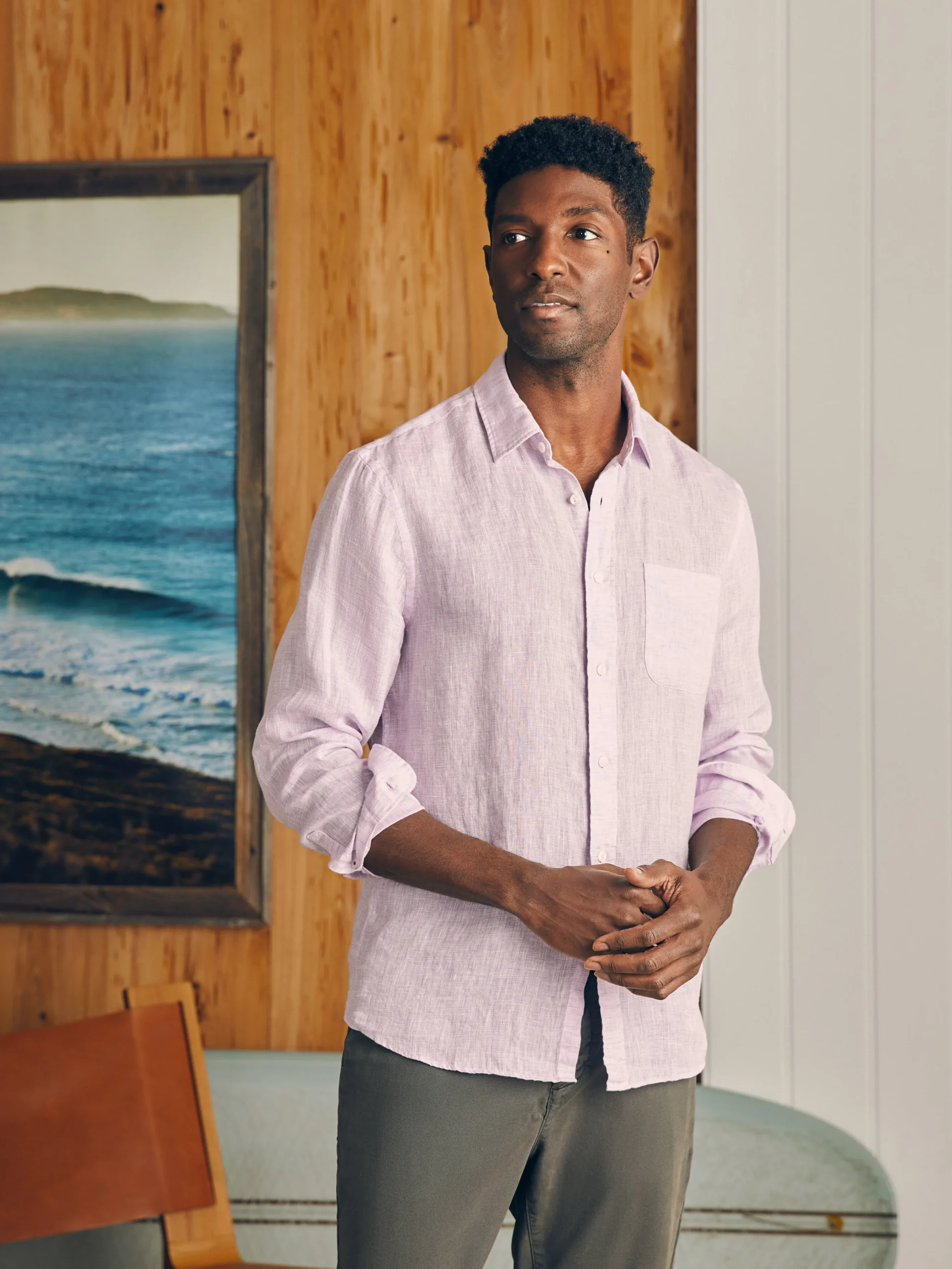 Shirts^Faherty Brand Laguna Linen Shirt (Tall) - Lavender Melange