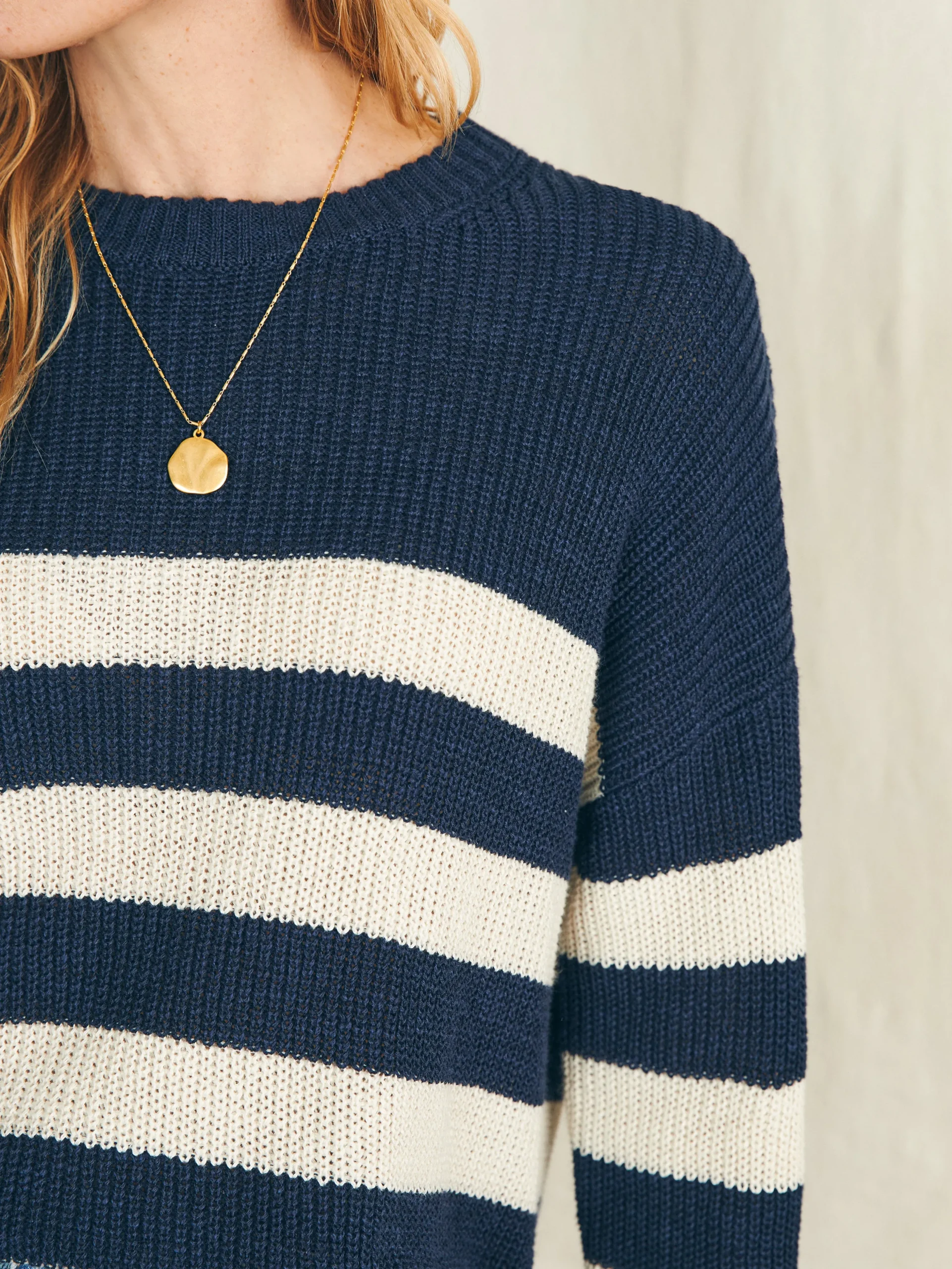 Sweaters^Faherty Brand Miramar Linen Crew Sweater - Kadena Navy Stripe