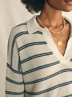 Sweaters^Faherty Brand Miramar Linen Polo - Natural Mystic Stripe
