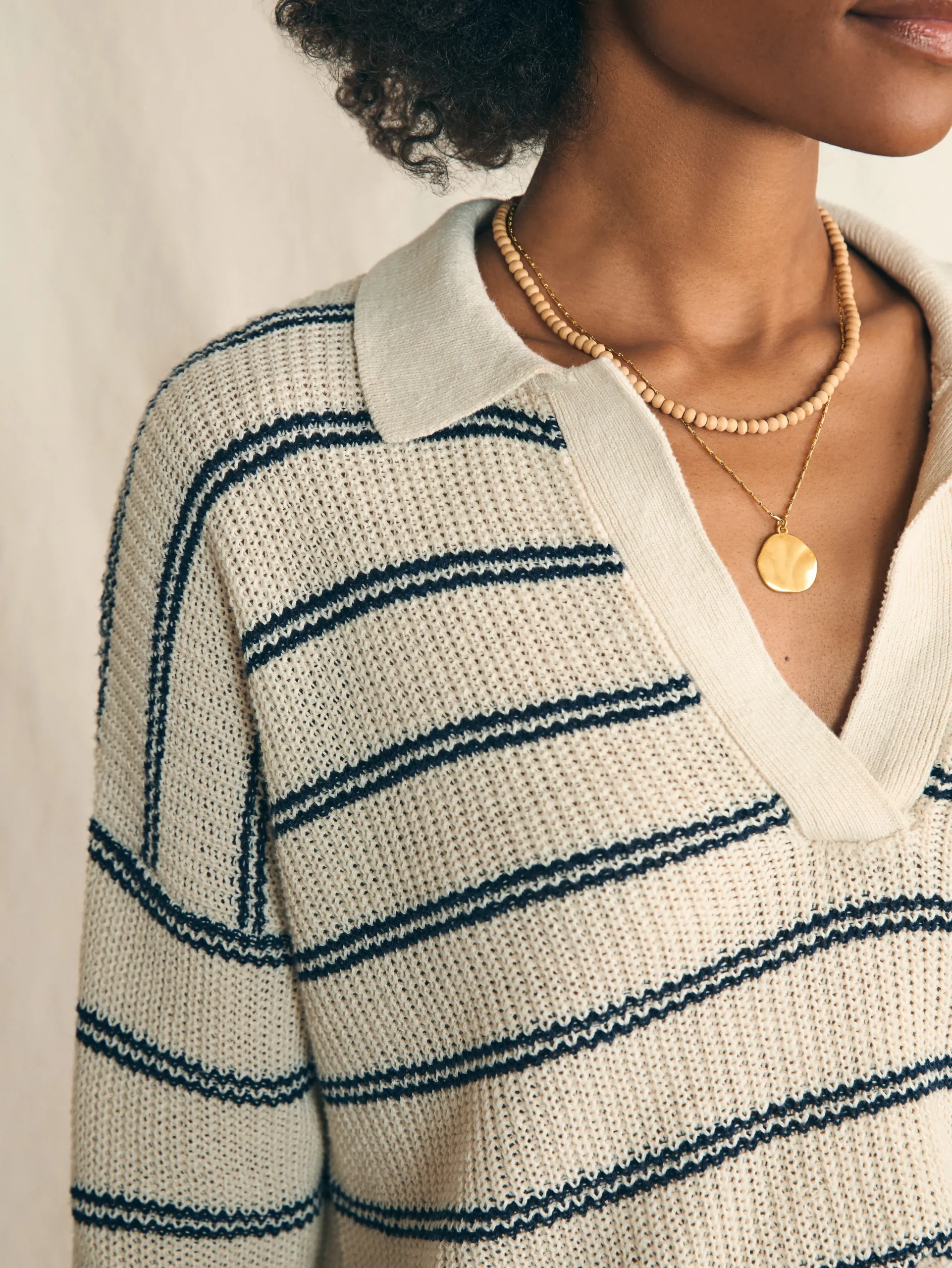 Sweaters^Faherty Brand Miramar Linen Polo - Natural Mystic Stripe