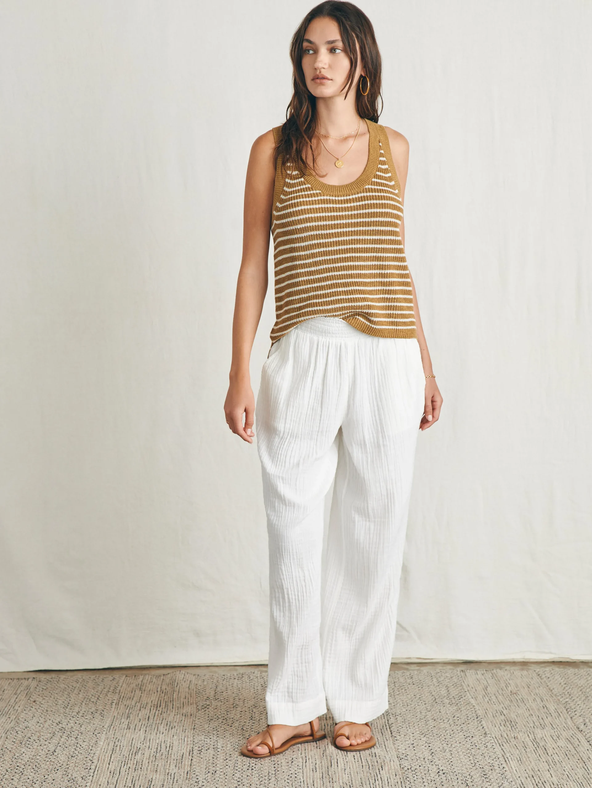 Sweaters^Faherty Brand Miramar Linen Scoop Neck Tank - Antique Bronze Hampton Stripe