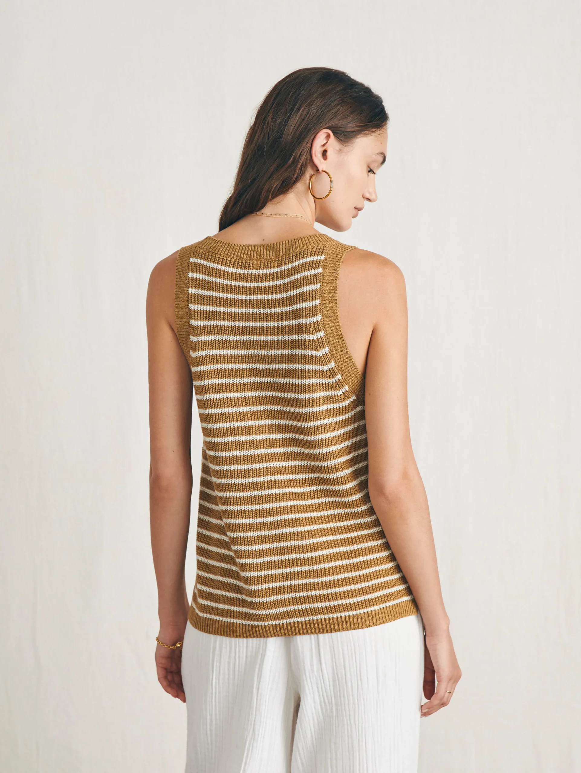 Sweaters^Faherty Brand Miramar Linen Scoop Neck Tank - Antique Bronze Hampton Stripe