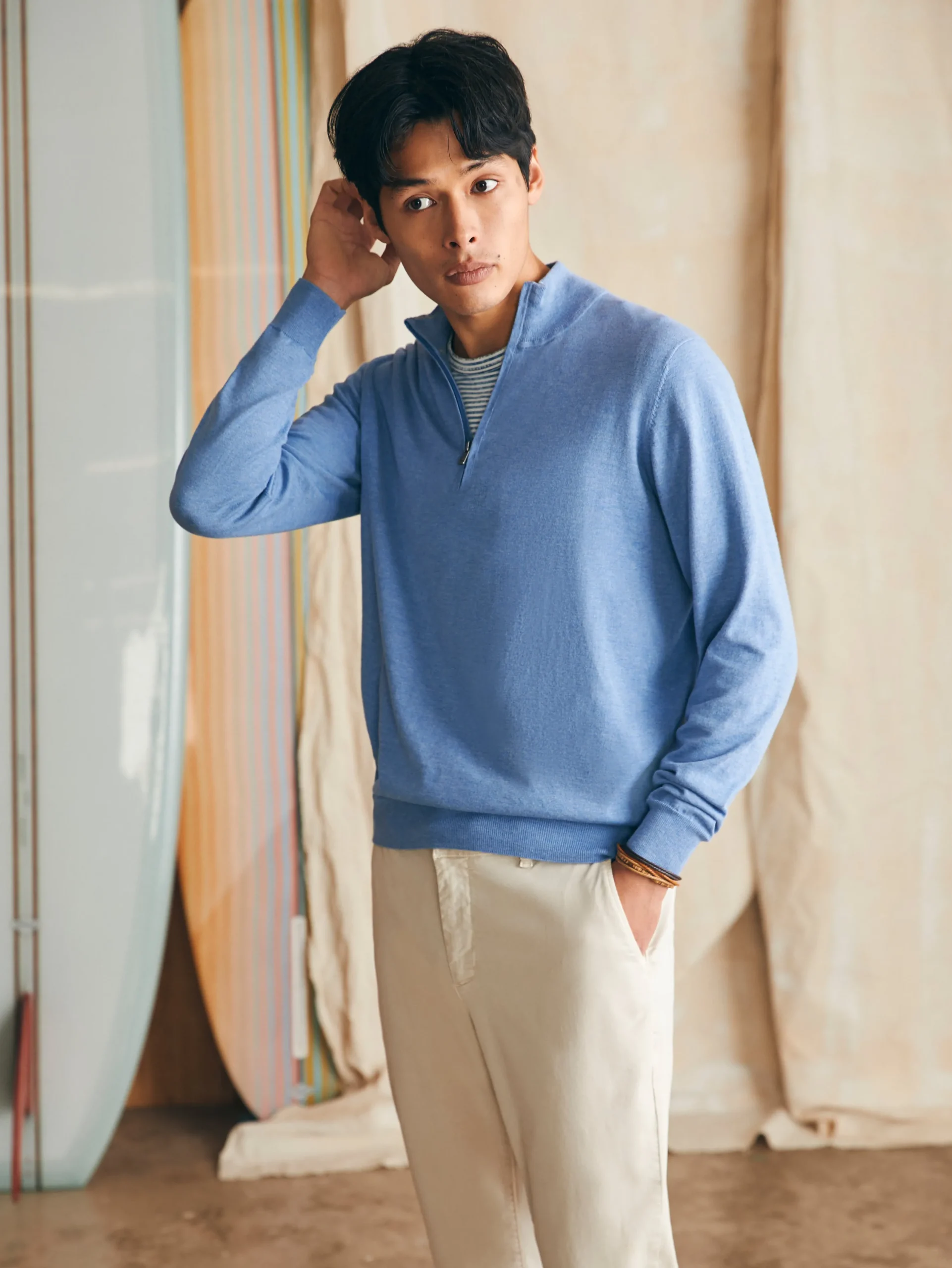 Sweaters^Faherty Brand Movement™ Quarter Zip Sweater (Tall) - Azure Sky Heather