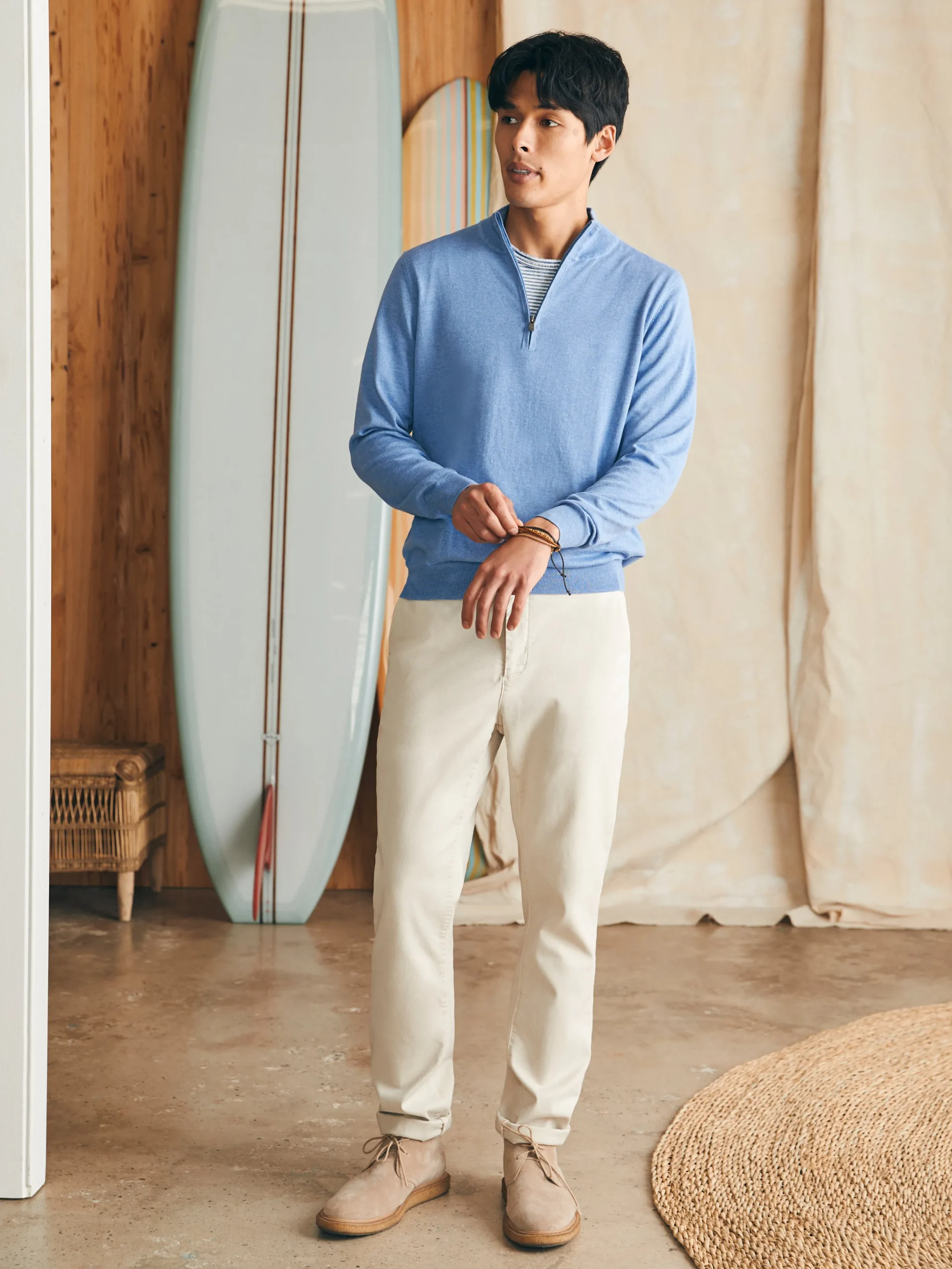 Sweaters^Faherty Brand Movement™ Quarter Zip Sweater (Tall) - Azure Sky Heather