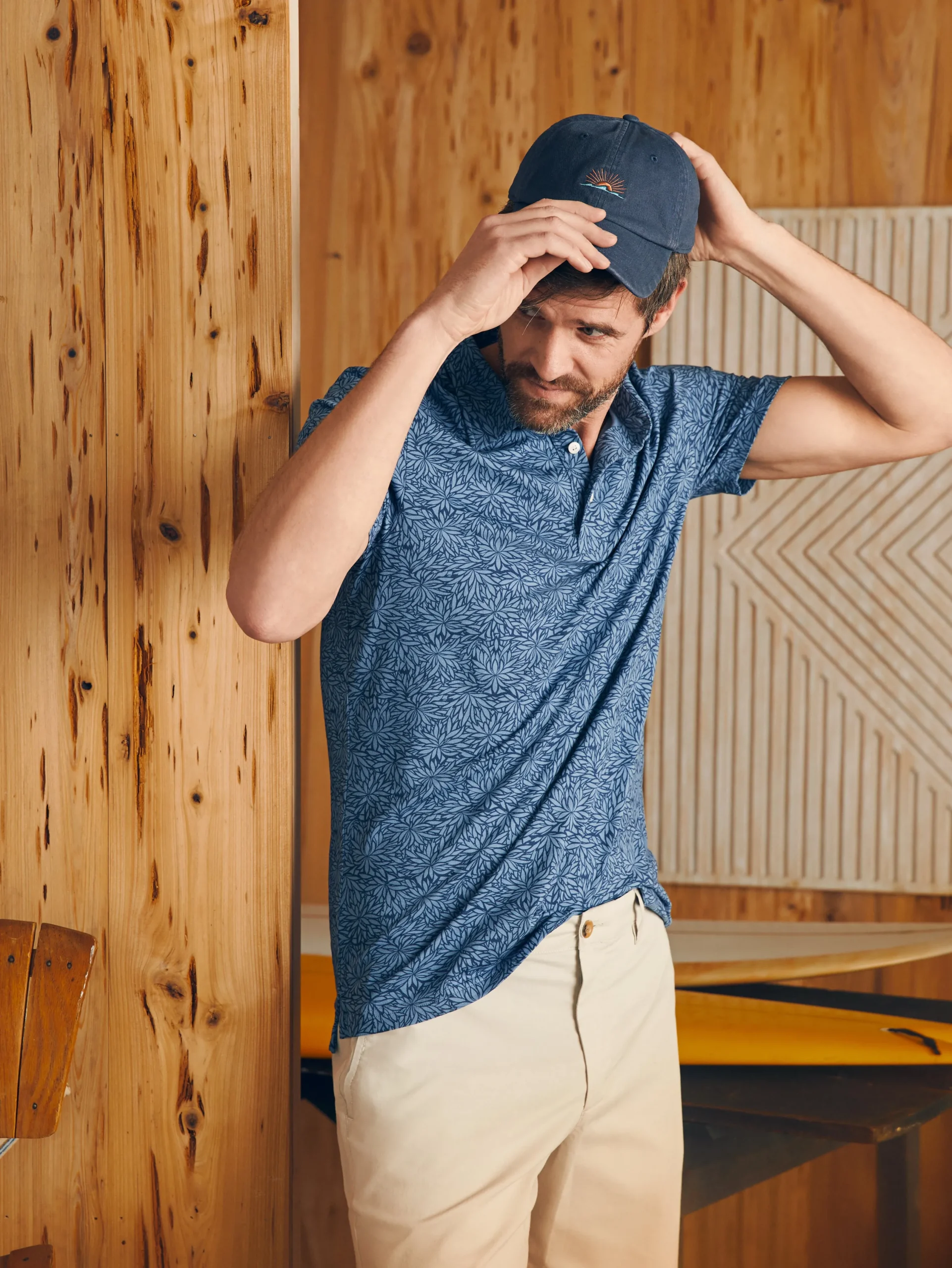 Polo Shirts^Faherty Brand Movement™ Short-Sleeve Pique Polo Shirt - Horizon Blue Frond Print