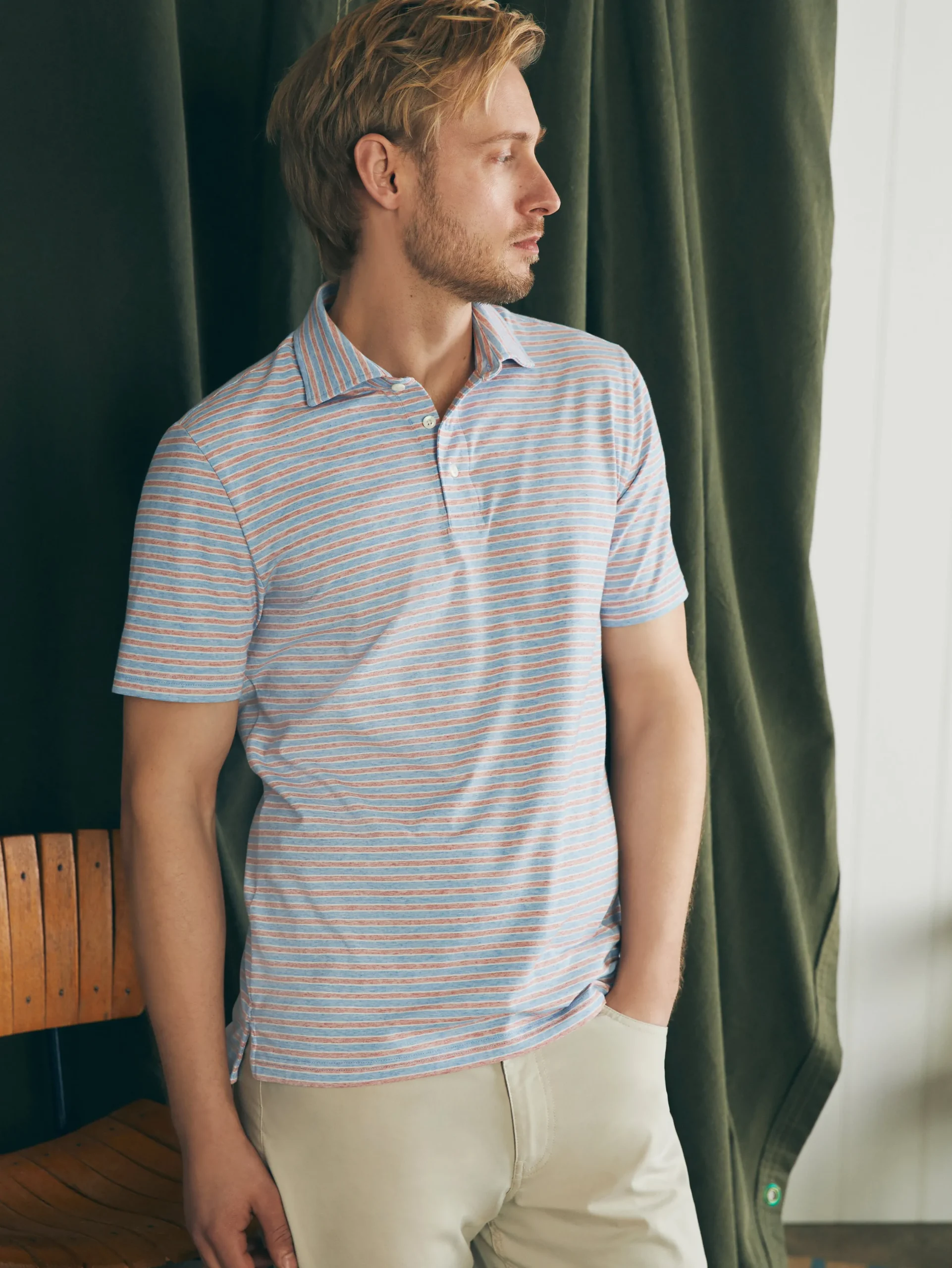 Polo Shirts^Faherty Brand Movement™ Short-Sleeve Polo Shirt (Tall) - Horizon Line Stripe