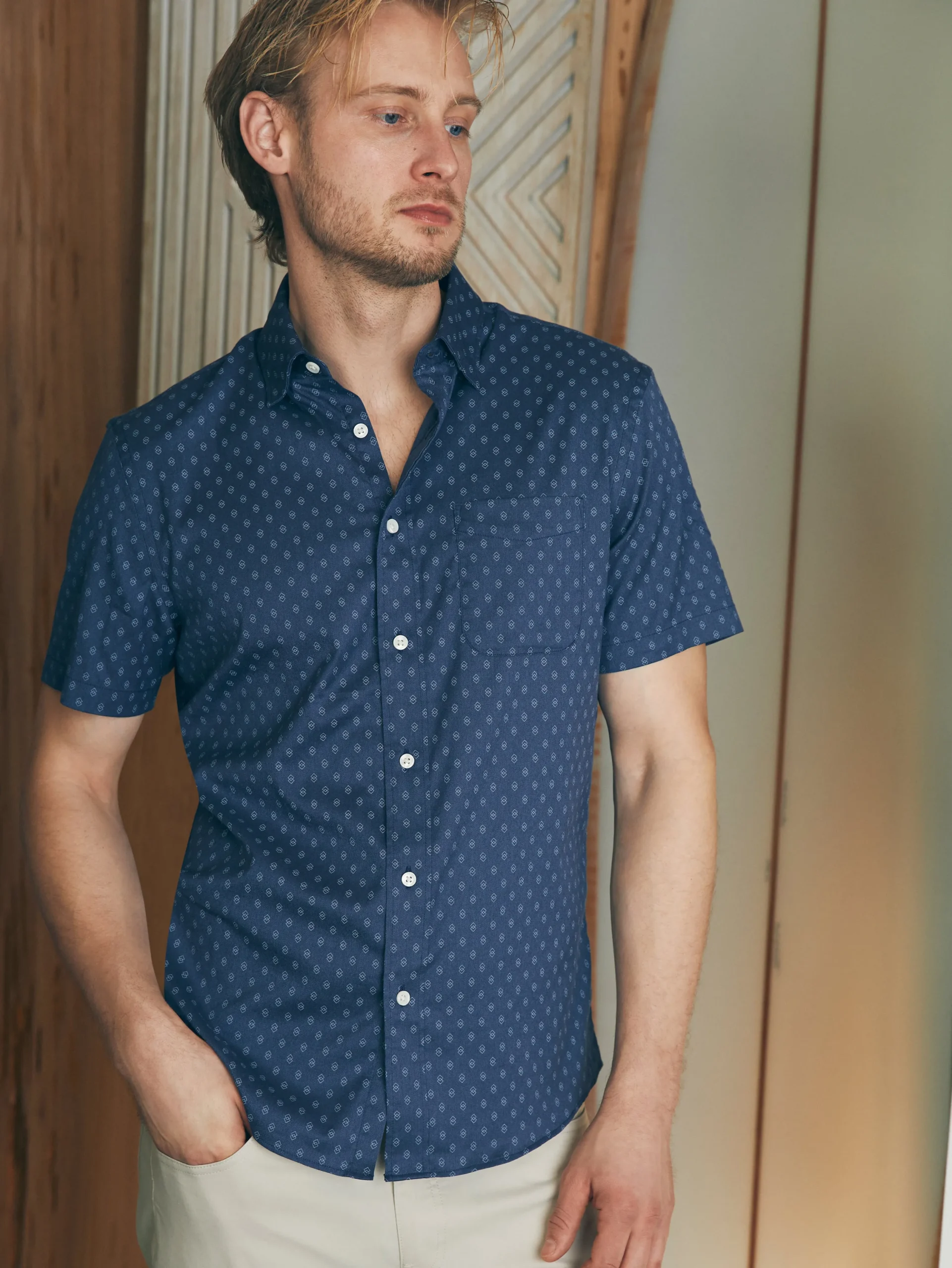 Shirts^Faherty Brand Movement™ Short-Sleeve Shirt (Tall) - Navy Dusk Diamond Print