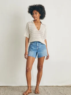 Sweaters^Faherty Brand Nusa Crochet Polo Sweater - Birch