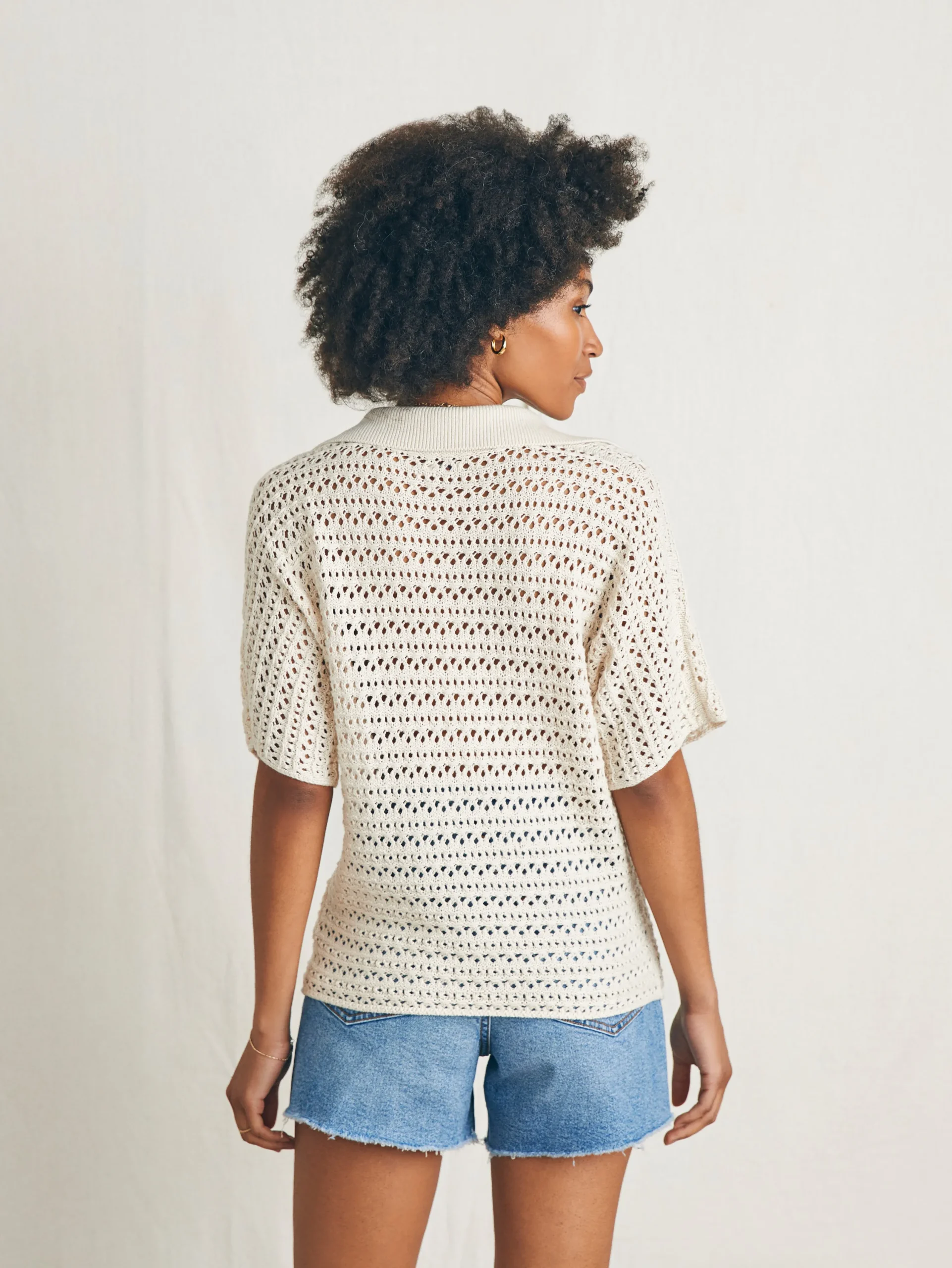 Sweaters^Faherty Brand Nusa Crochet Polo Sweater - Birch