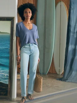 T-Shirts^Faherty Brand Oceanside Linen V-Neck Tee - Folkstone