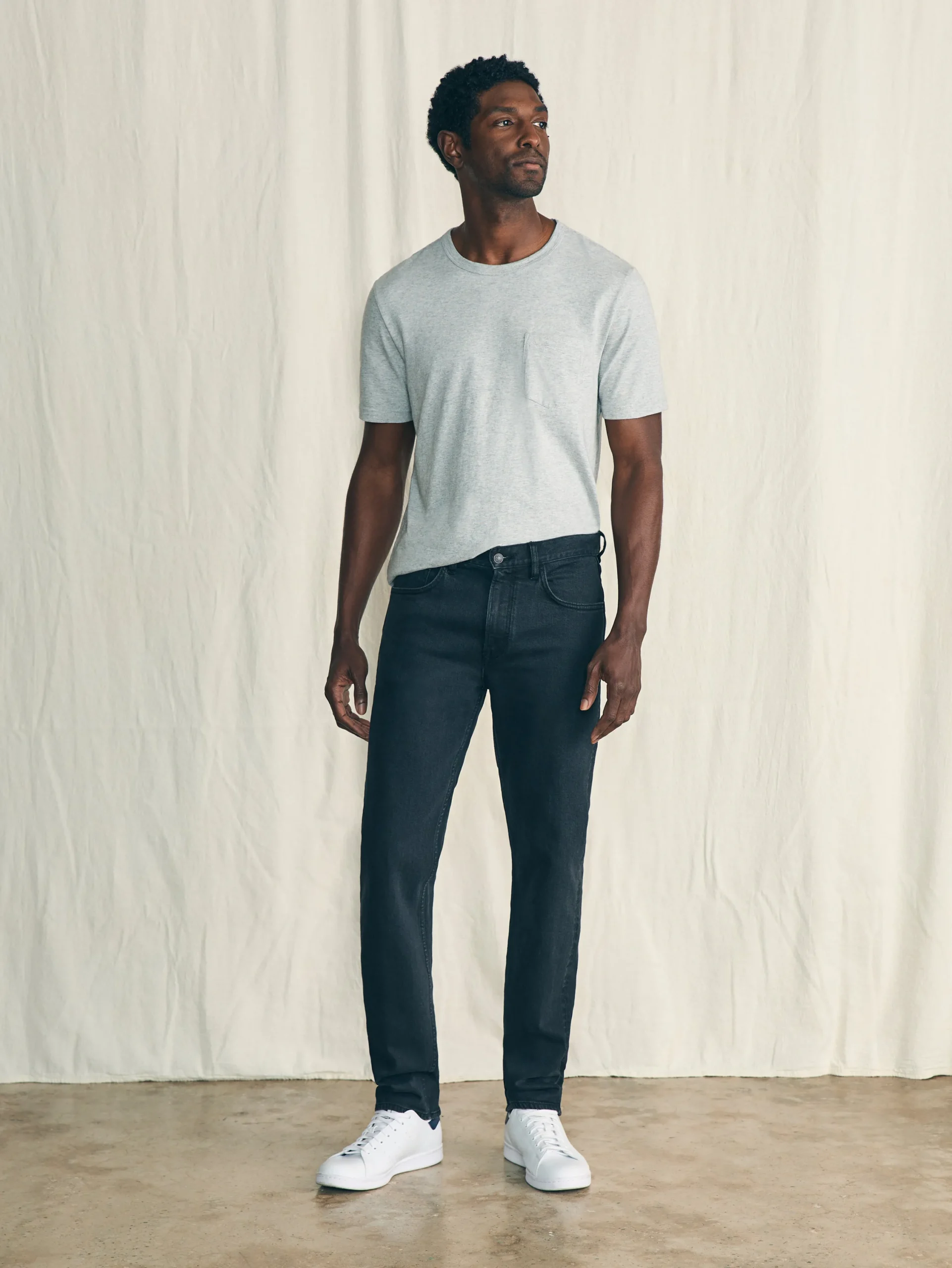 Pants^Faherty Brand Organic Cotton Slim Straight Denim (32" Inseam) - Black Smoke Wash