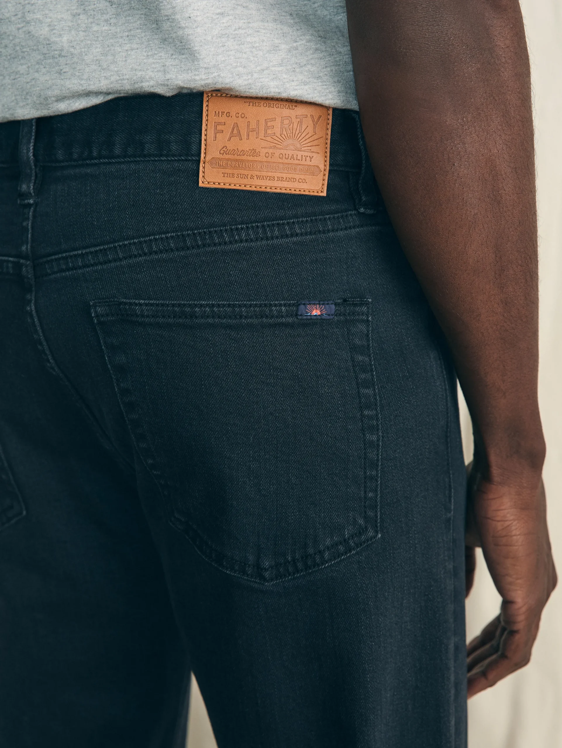 Pants^Faherty Brand Organic Cotton Slim Straight Denim (32" Inseam) - Black Smoke Wash
