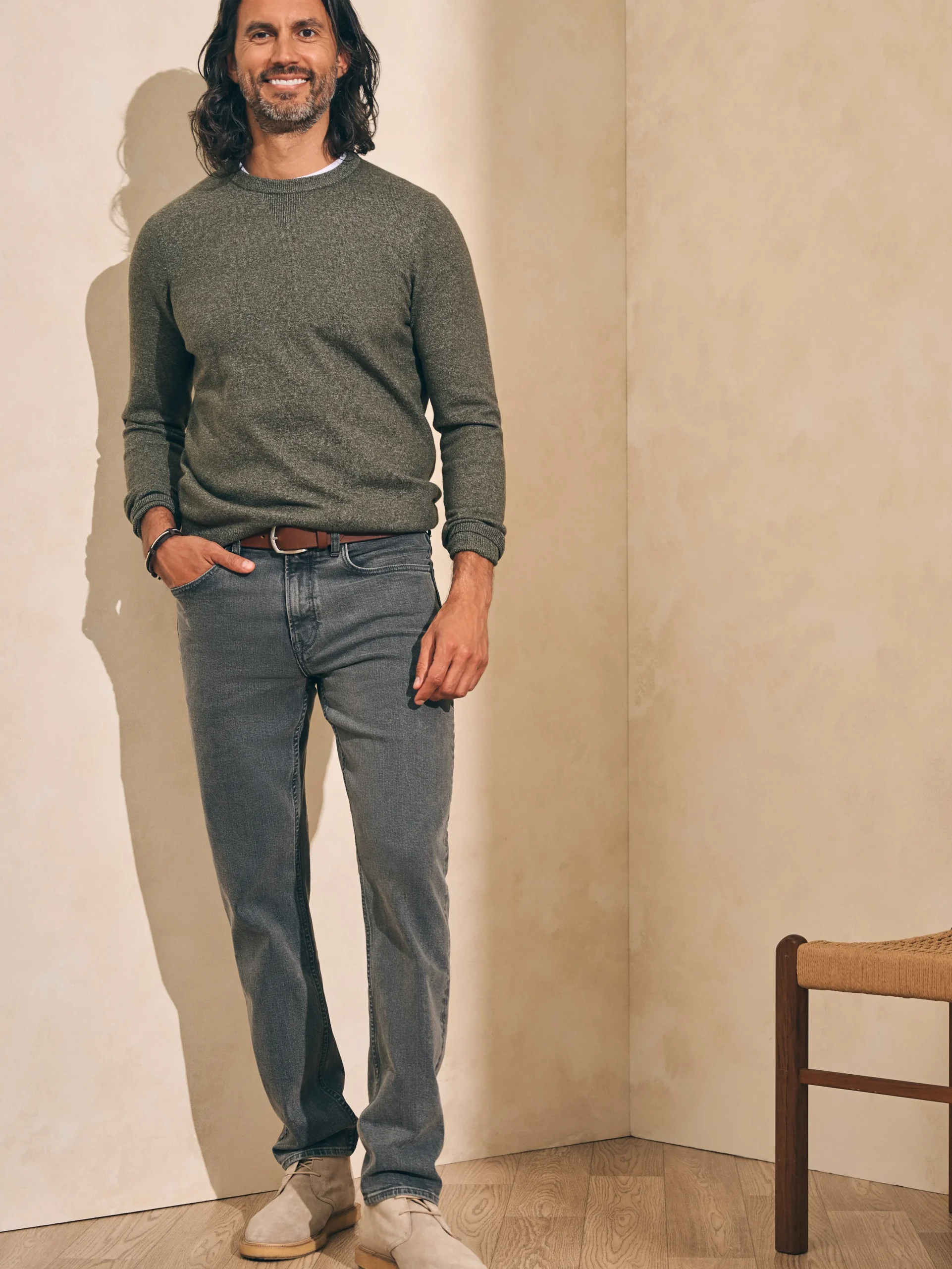 Pants^Faherty Brand Organic Cotton Slim Straight Denim (32" Inseam) - Coal Creek Wash