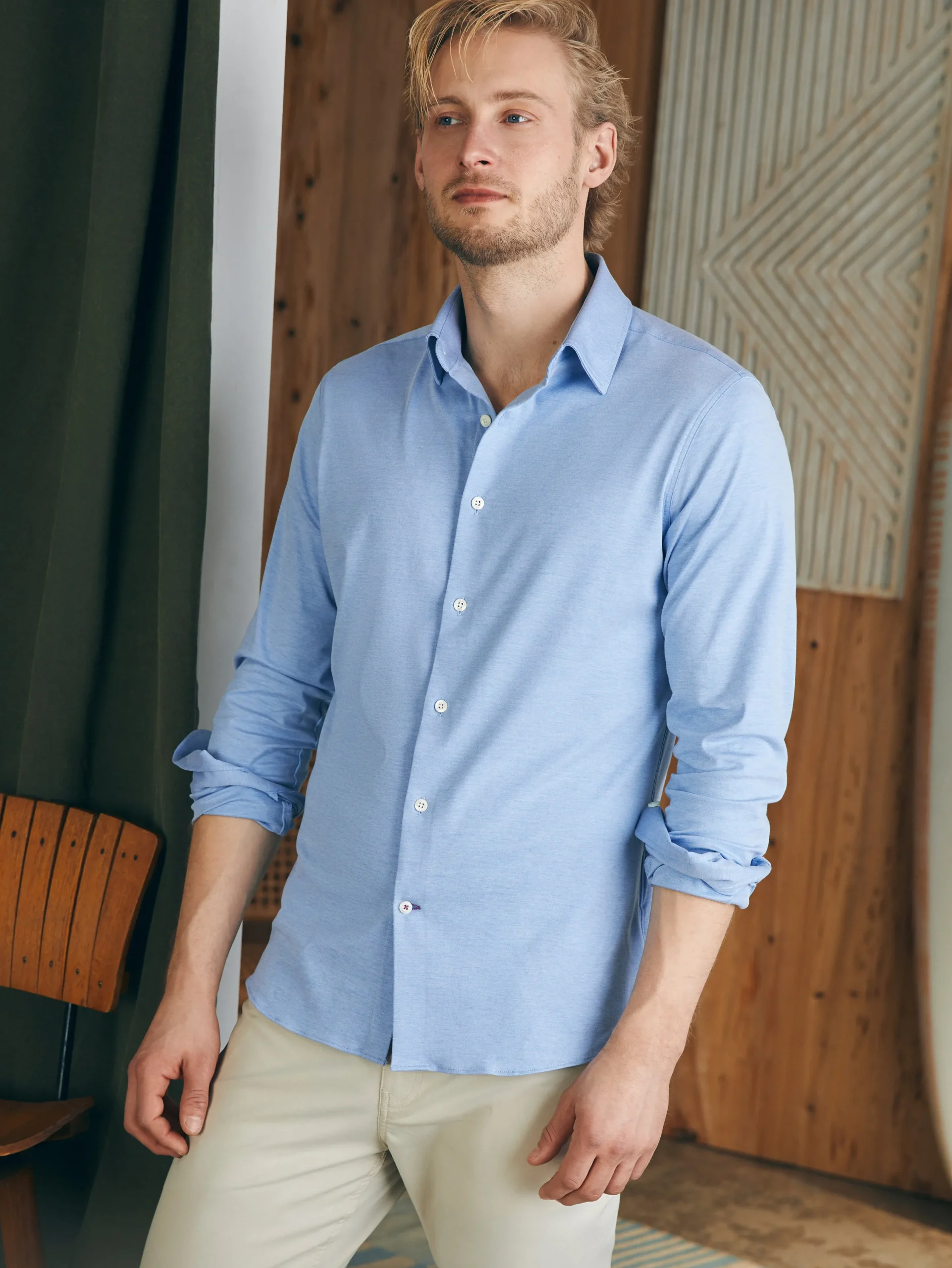 Shirts^Faherty Brand Reserve Knit Shirt - Lake Blue Melange