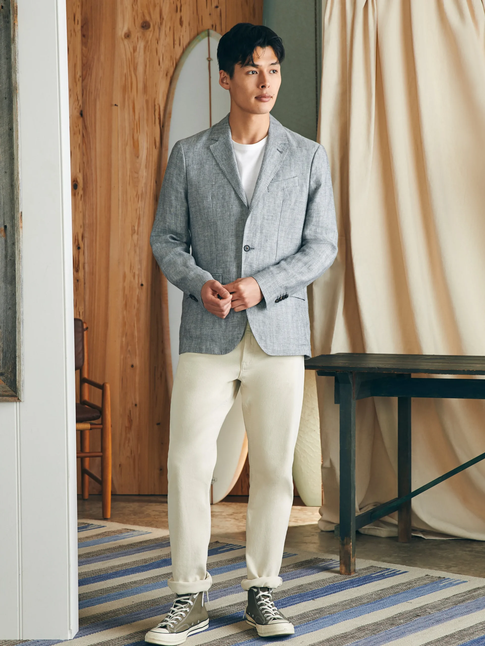 Blazers^Faherty Brand Reserve Linen Herringbone Blazer - Light Graphite Herringbone